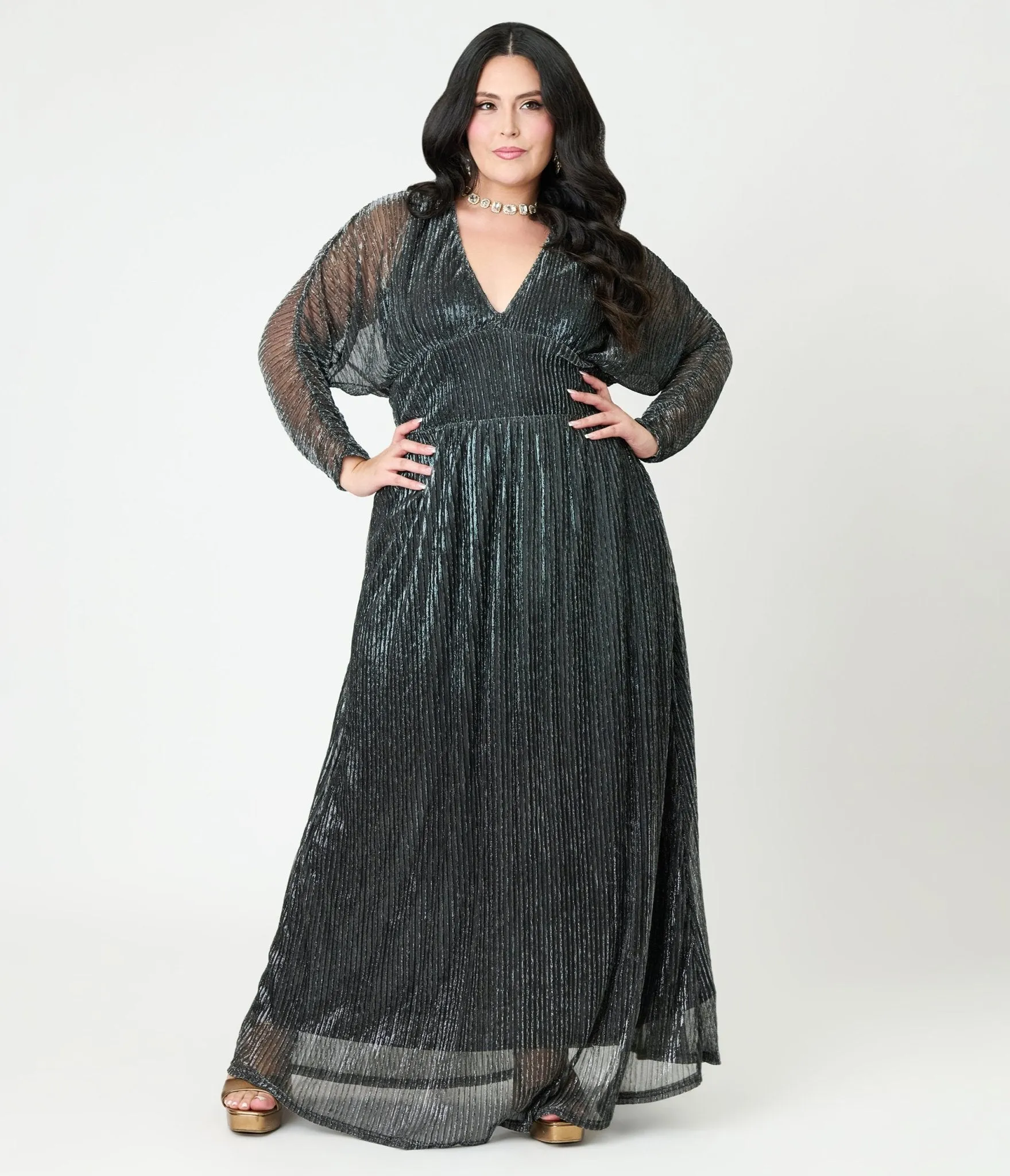 Smak Parlour Plus Size Black & Silver Shimmer Maxi Dress sold by Unique Vintage product image thumbnail 4