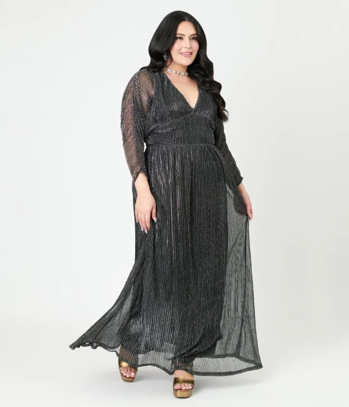 Smak Parlour Plus Size Black & Silver Shimmer Maxi Dress sold by Unique Vintage
