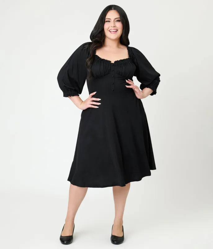 Unique Vintage Plus Size Black Peasant Sleeve Swing Dress sold by Unique Vintage