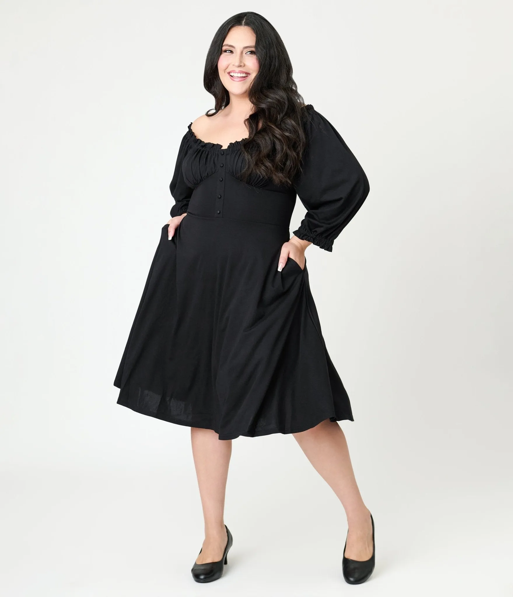 Unique Vintage Plus Size Black Peasant Sleeve Swing Dress sold by Unique Vintage product image thumbnail 4