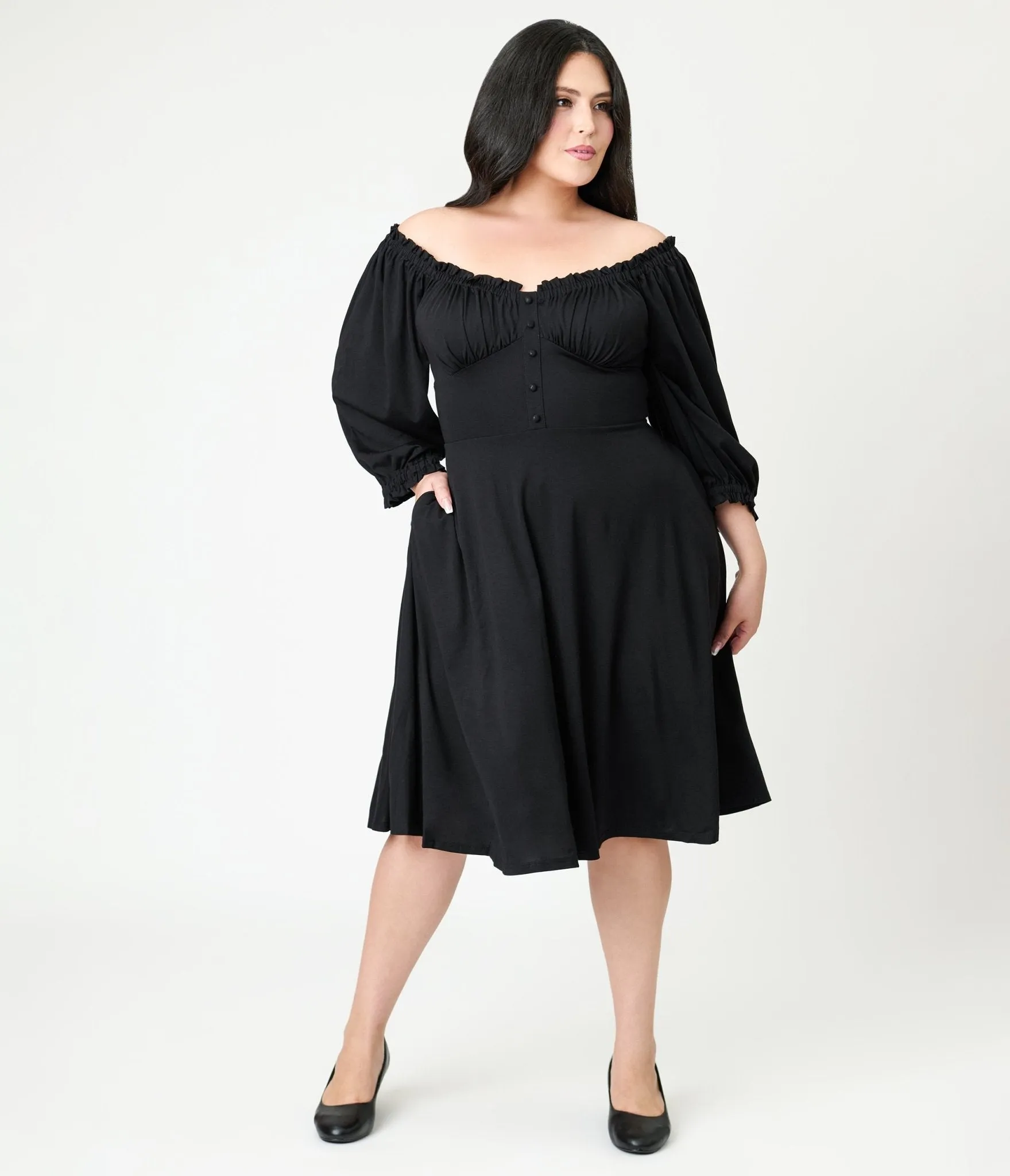 Unique Vintage Plus Size Black Peasant Sleeve Swing Dress sold by Unique Vintage product image thumbnail 3
