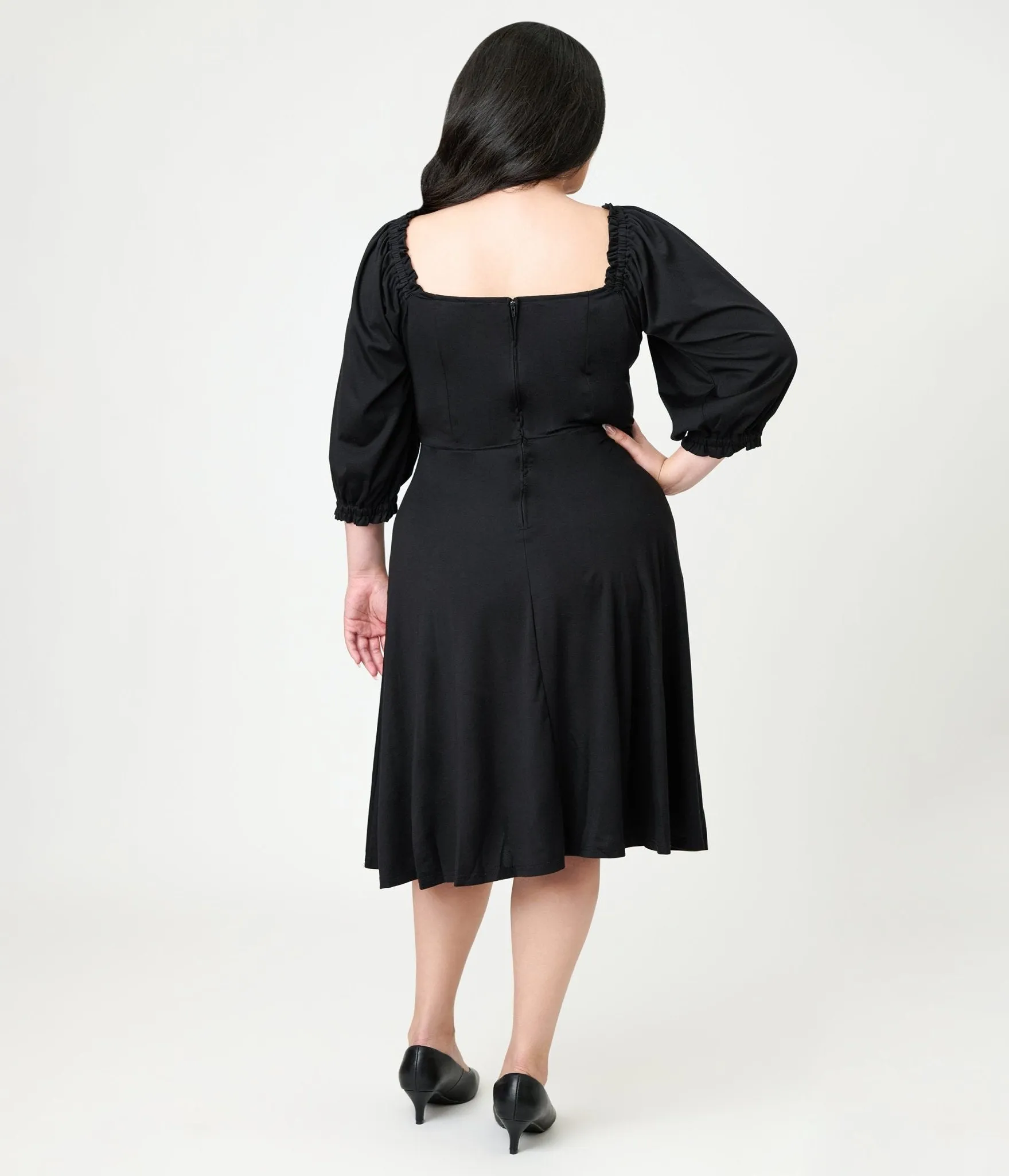 Unique Vintage Plus Size Black Peasant Sleeve Swing Dress sold by Unique Vintage product image thumbnail 2