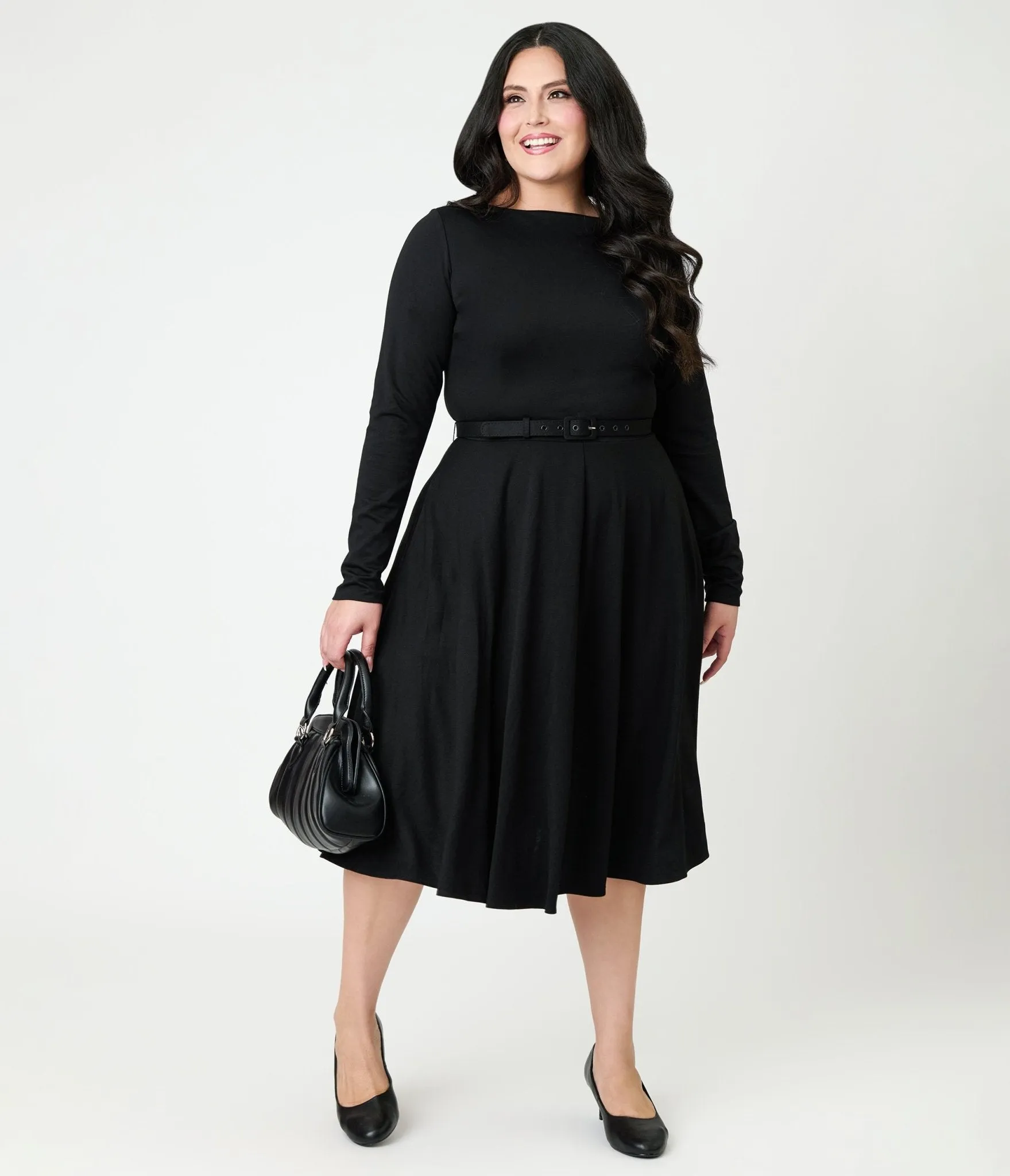Unique Vintage Plus Size Black Long Sleeve Devon Swing Dress sold by Unique Vintage product image thumbnail 4