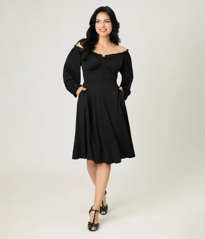 Unique Vintage Black Peasant Sleeve Swing Dress sold by Unique Vintage