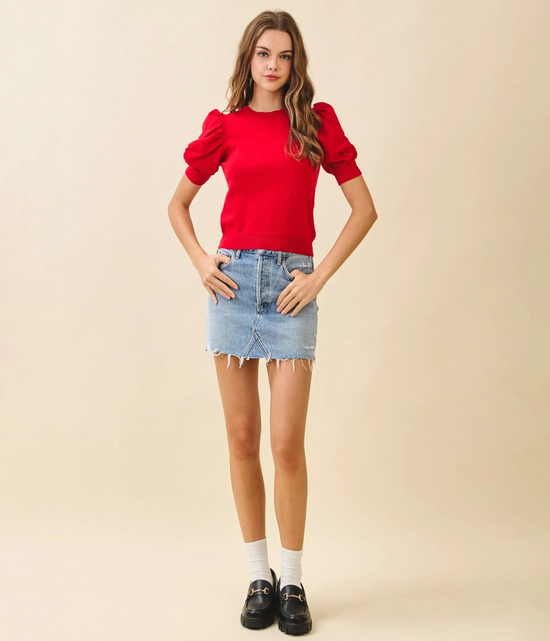 Red Puffed Sleeves Knit Top sold by Unique Vintage product image thumbnail 4