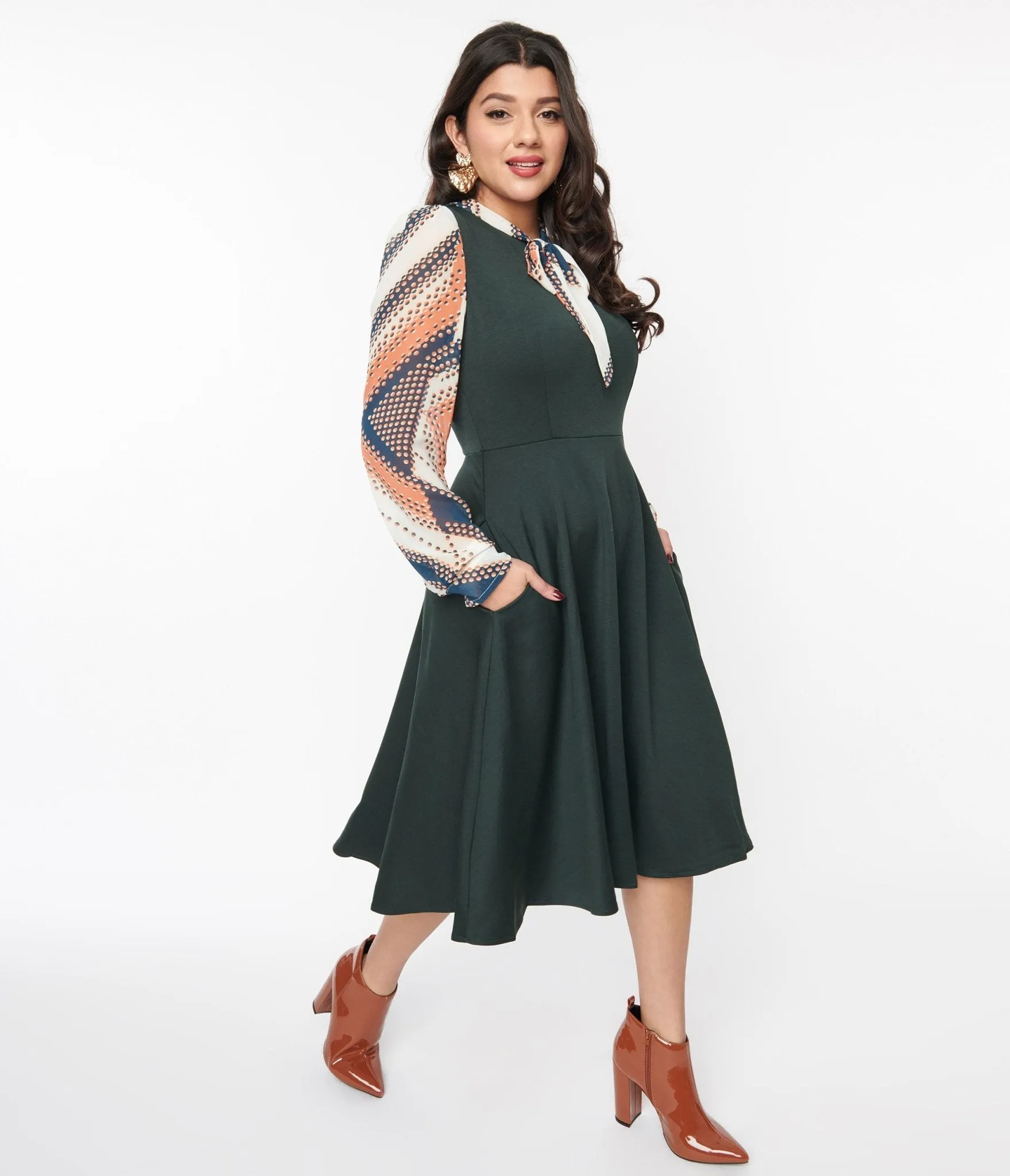 Deep Teal & Multicolor Geometric Swing Dress sold by Unique Vintage product image thumbnail 2