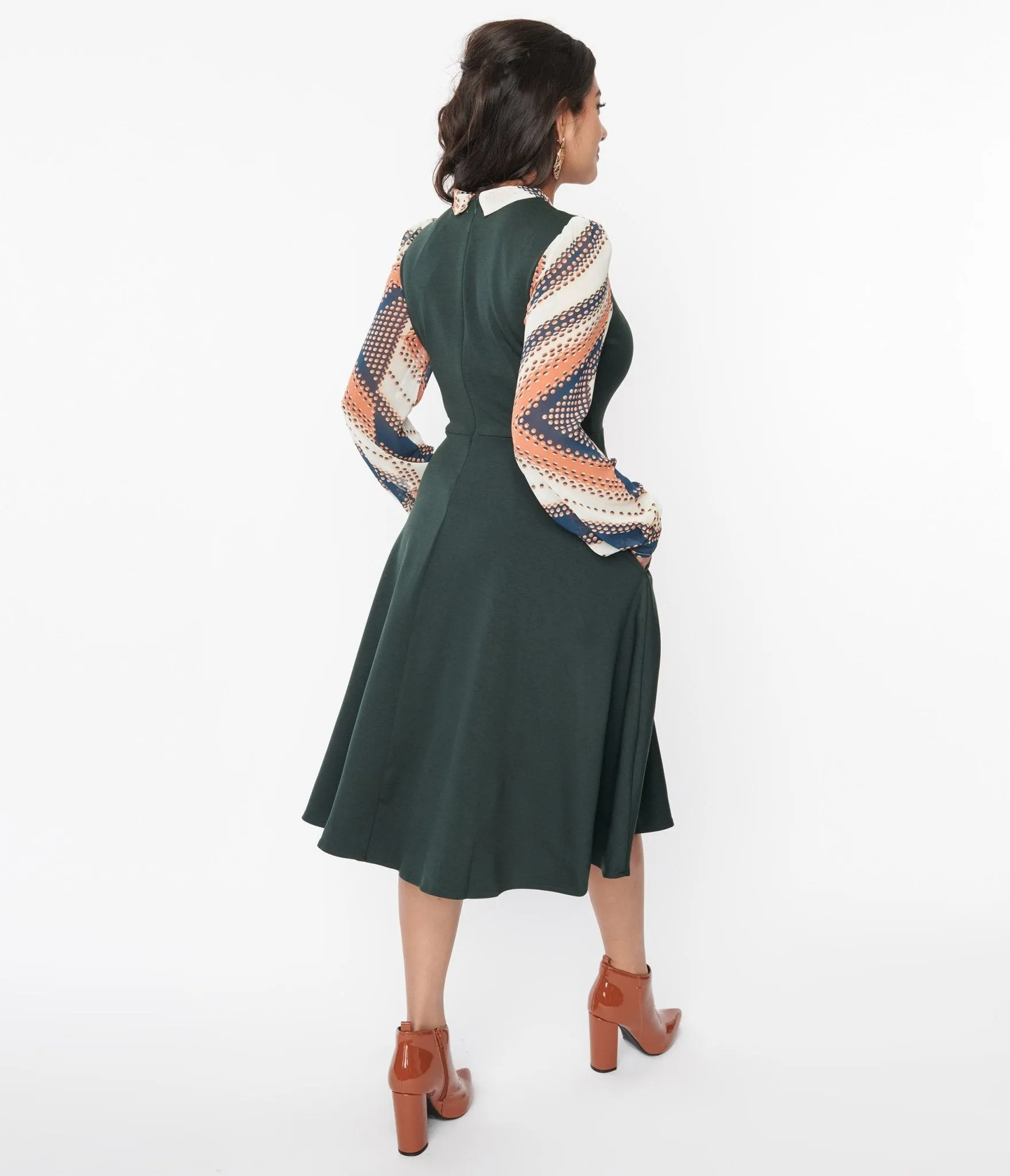 Deep Teal & Multicolor Geometric Swing Dress sold by Unique Vintage product image thumbnail 3