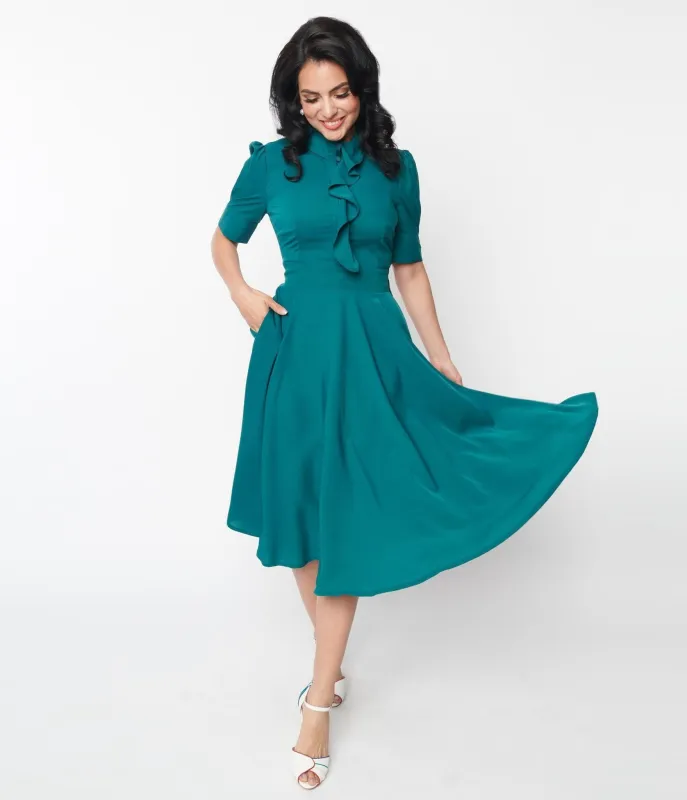 Teal Ruffle Hope Swing Dress sold by Unique Vintage
