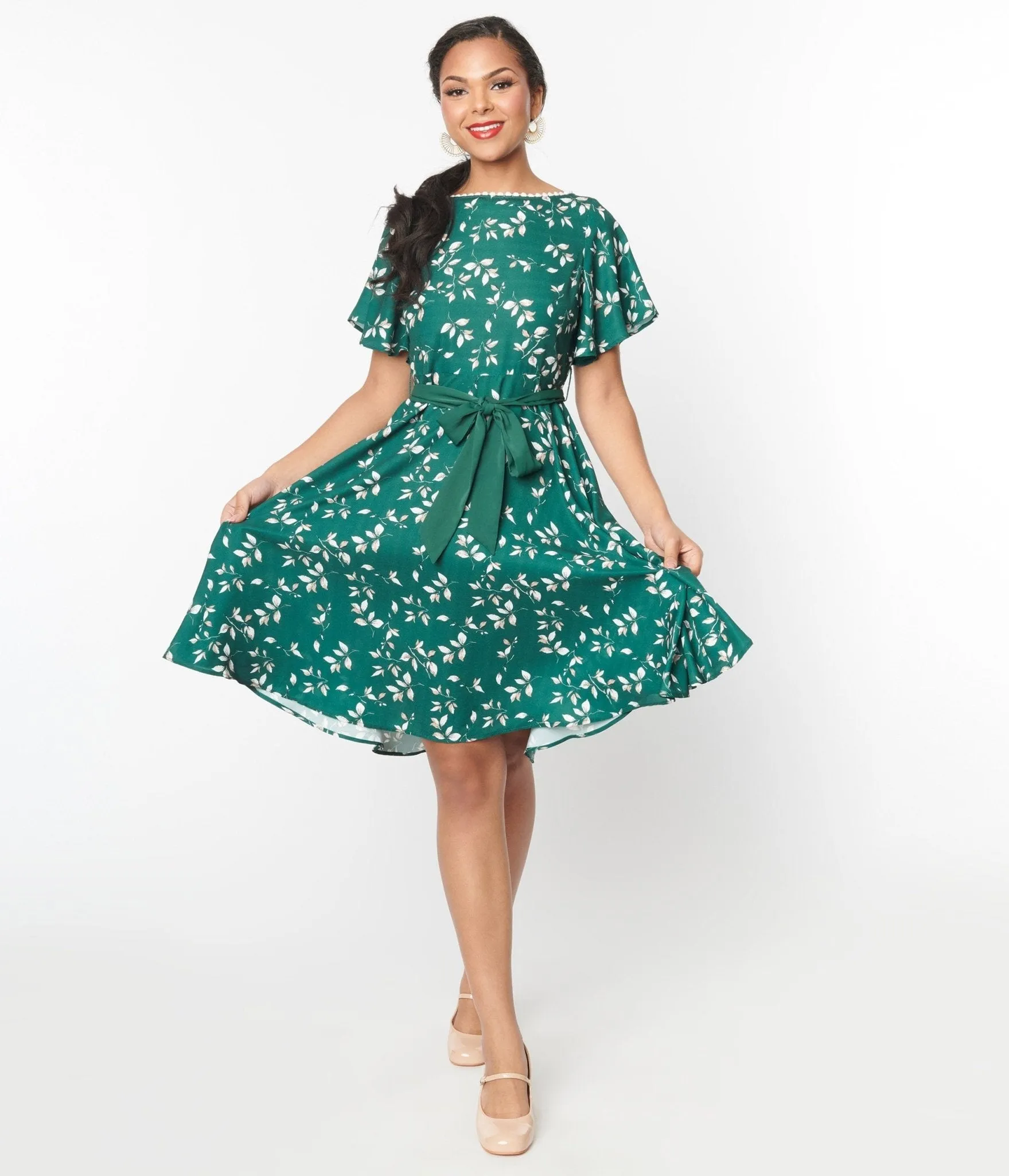 Unique Vintage 1930s Emerald Leaf Swing Dress sold by Unique Vintage product image thumbnail 4
