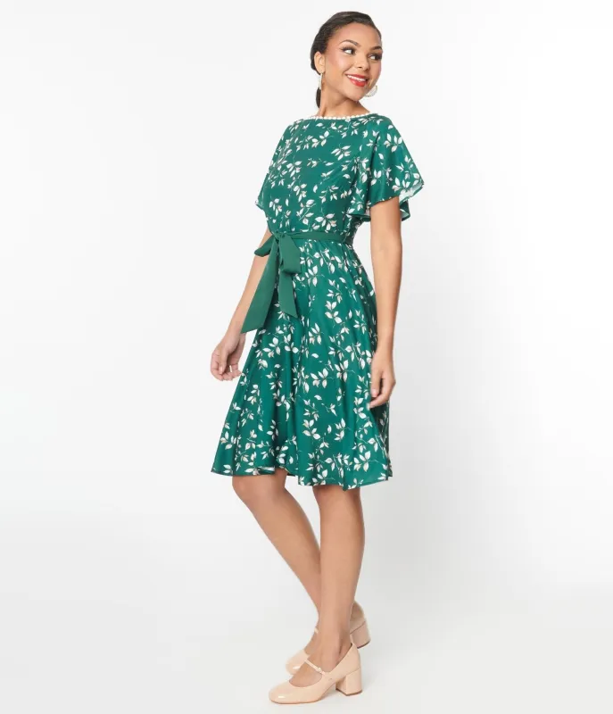 Unique Vintage 1930s Emerald Leaf Swing Dress sold by Unique Vintage