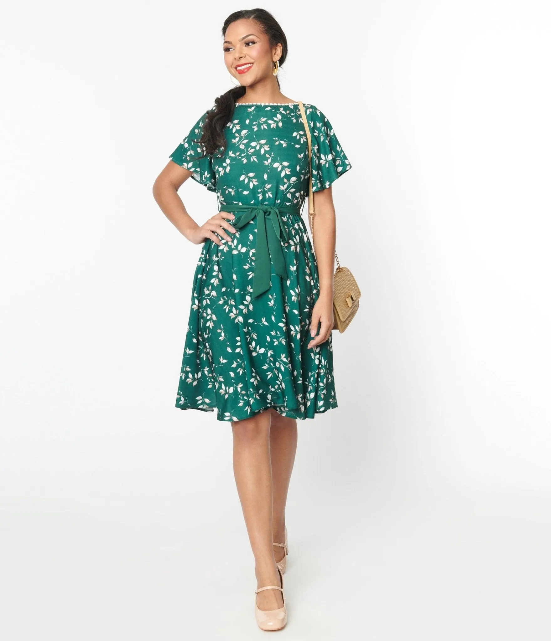 Unique Vintage 1930s Emerald Leaf Swing Dress sold by Unique Vintage product image thumbnail 5