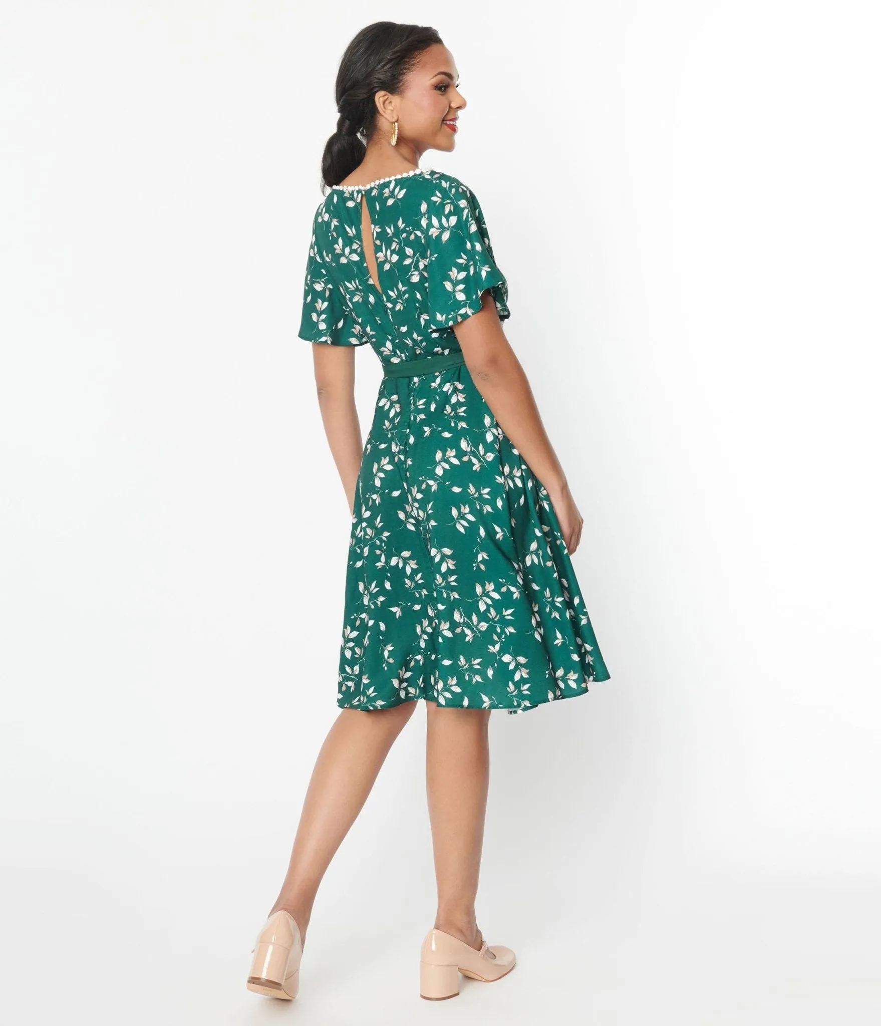 Unique Vintage 1930s Emerald Leaf Swing Dress sold by Unique Vintage product image thumbnail 3