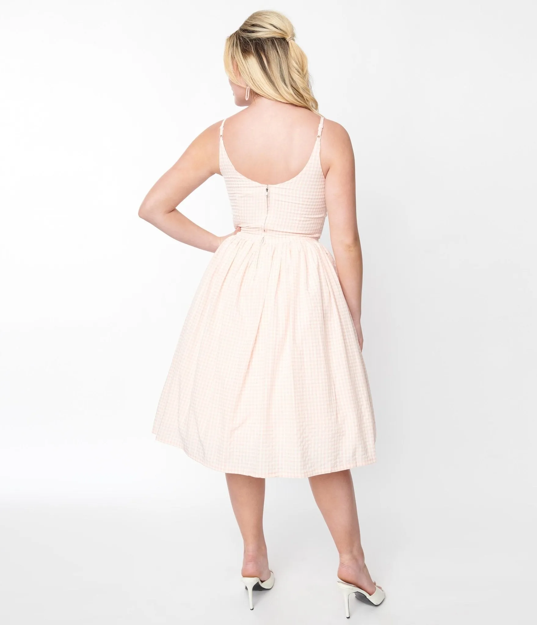 Peach & White Gingham Sandra Swing Dress sold by Unique Vintage product image thumbnail 3