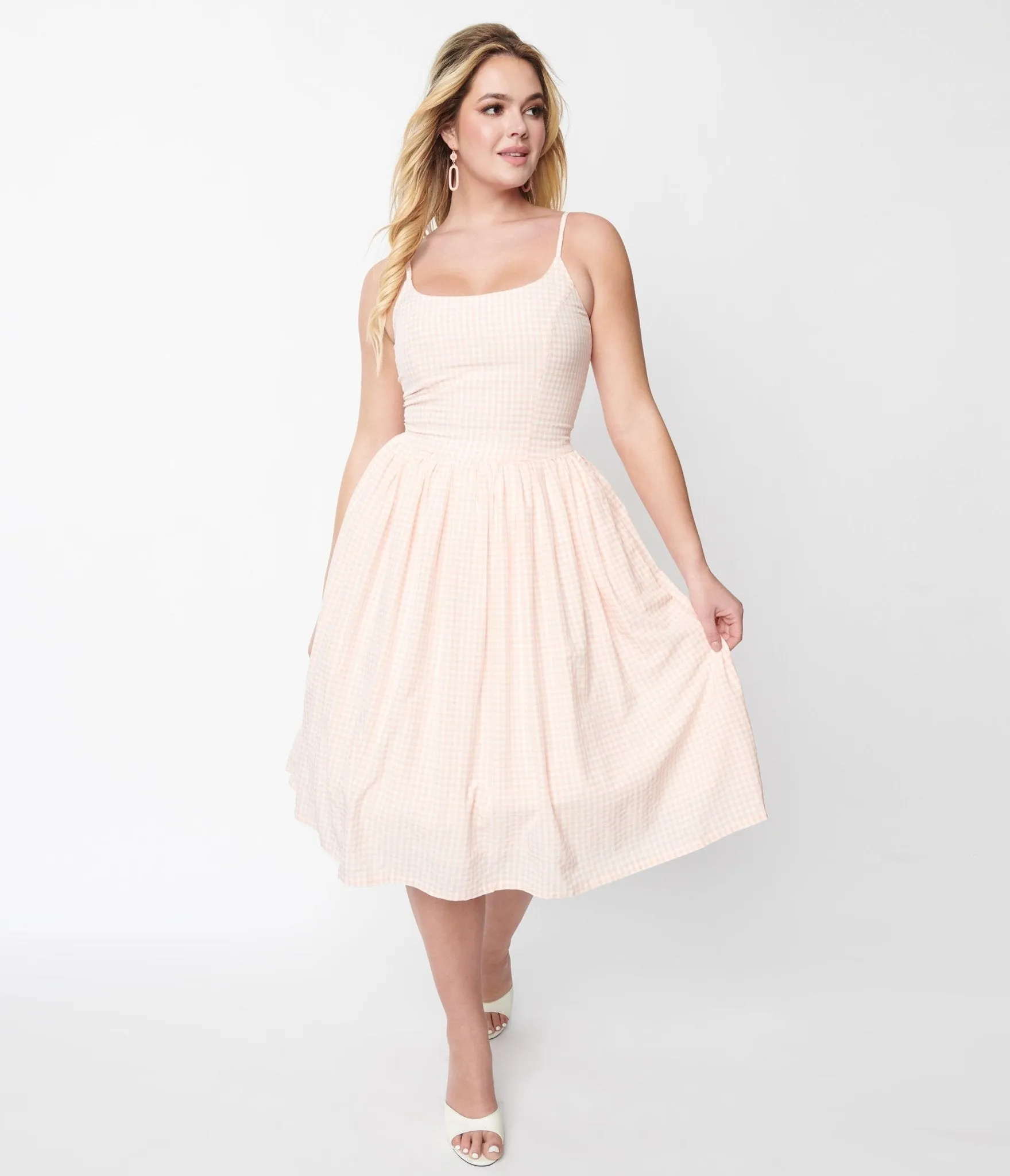 Peach & White Gingham Sandra Swing Dress sold by Unique Vintage product image thumbnail 4