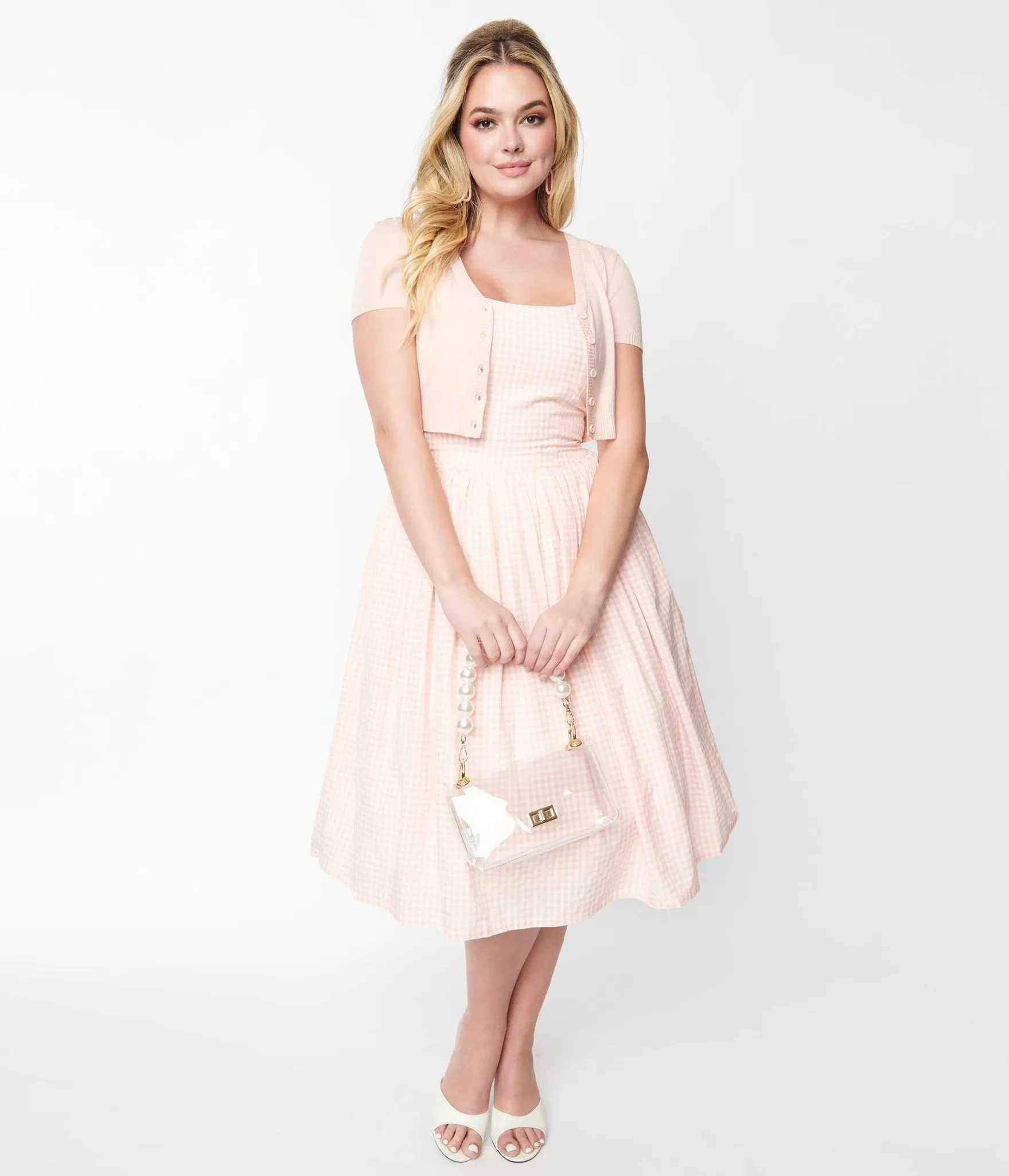 Peach & White Gingham Sandra Swing Dress sold by Unique Vintage product image thumbnail 5