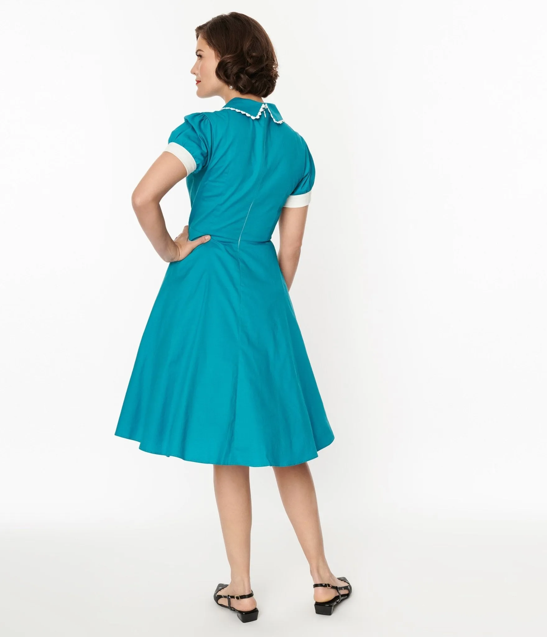 Light Blue Cotton Swing Dress sold by Unique Vintage product image thumbnail 3