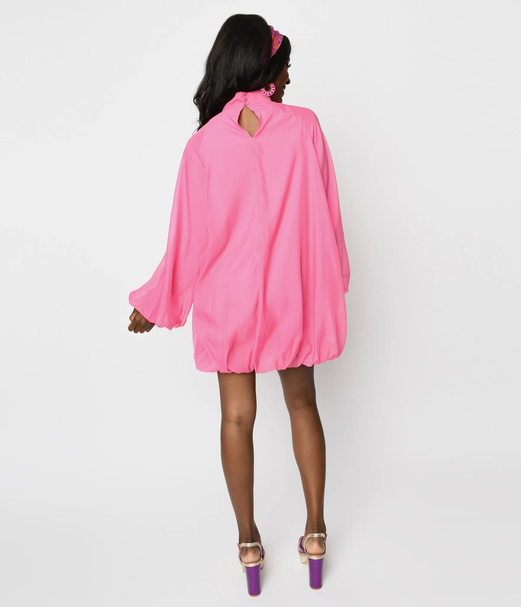 Hot Pink Chiffon Bubble Shift Dress sold by Unique Vintage product image thumbnail 2