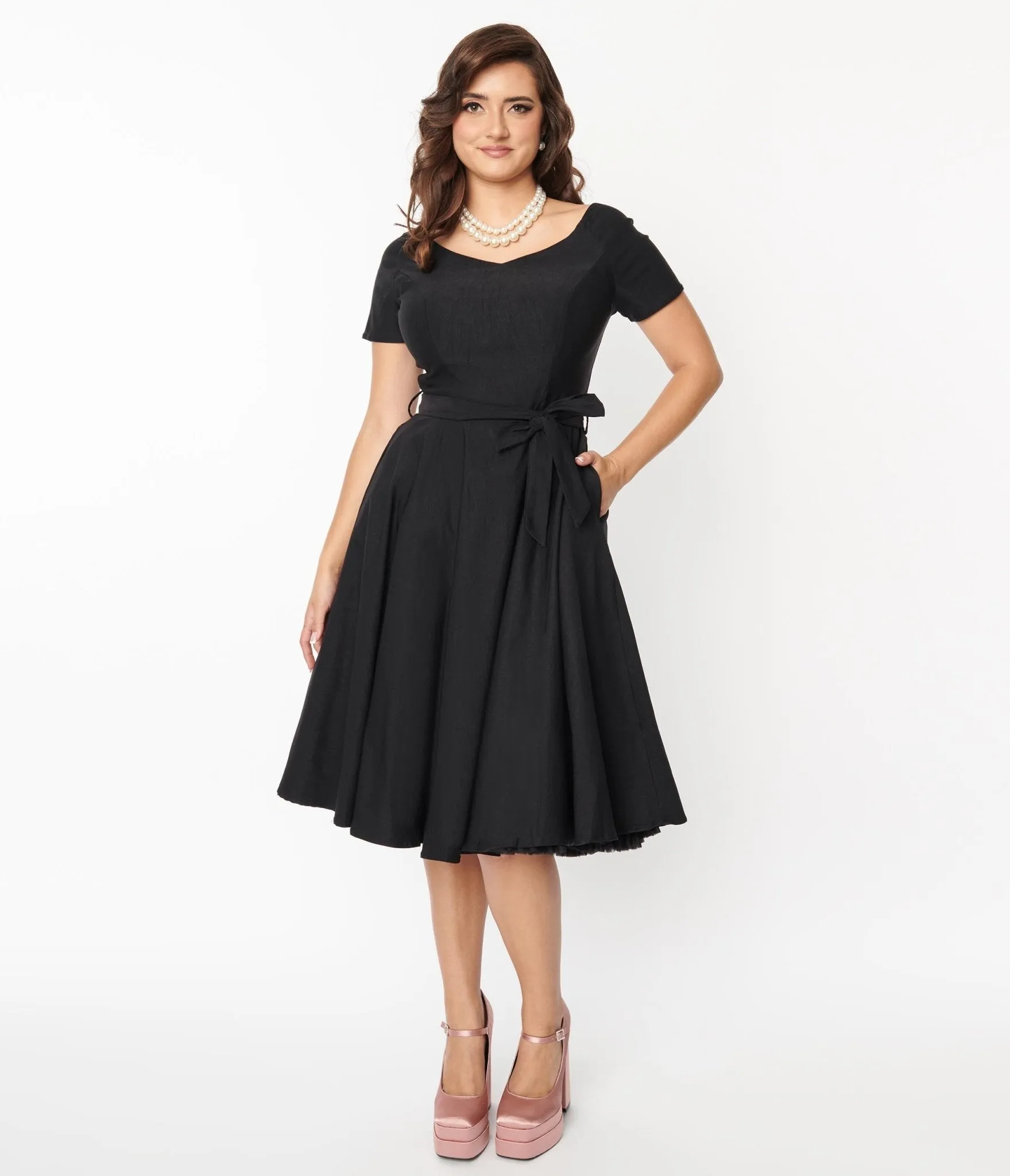 1950s Style Black Bella Swing Dress sold by Unique Vintage product image thumbnail 2