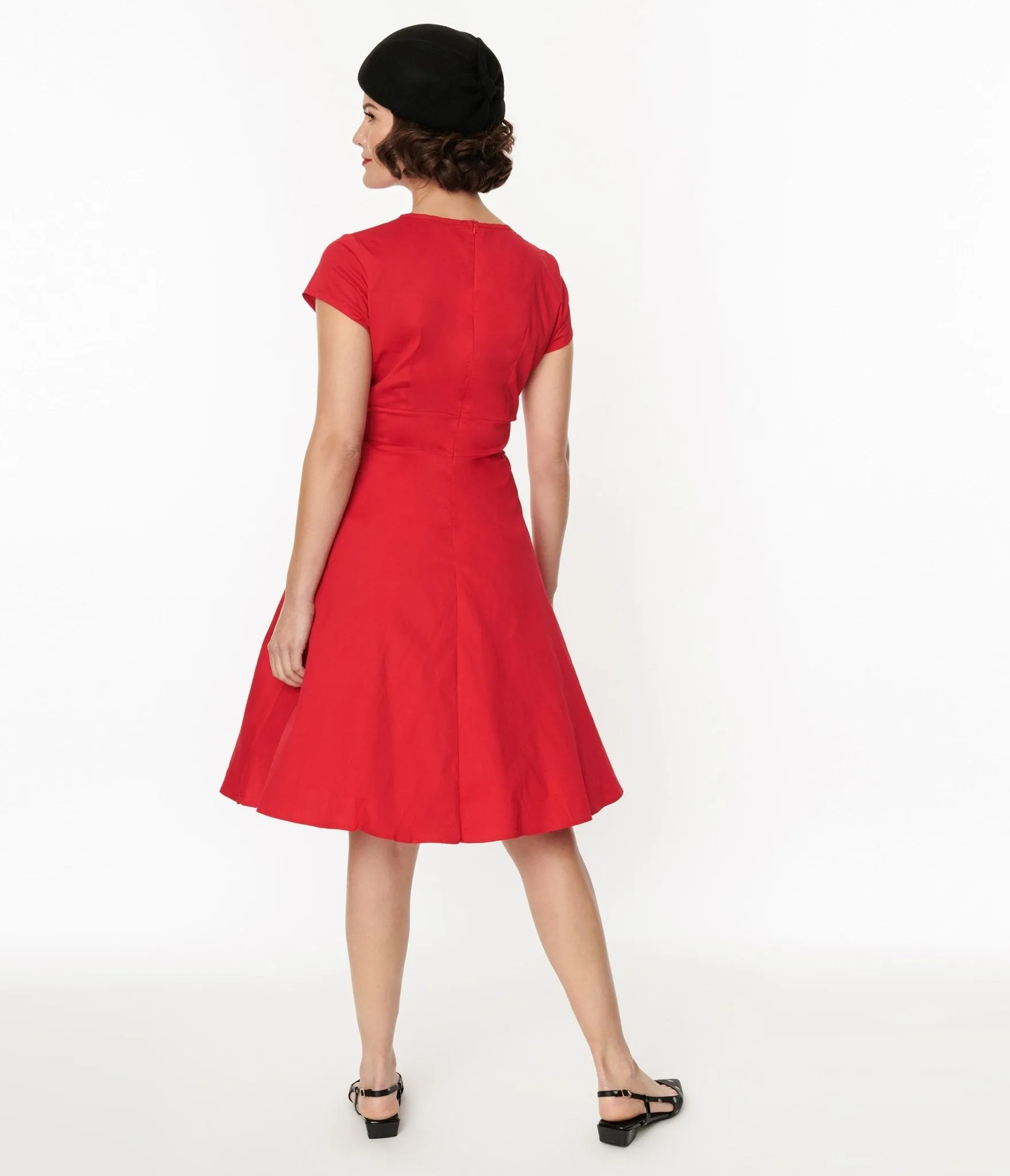 1950s Style Red Cotton Swing Dress sold by Unique Vintage product image thumbnail 3