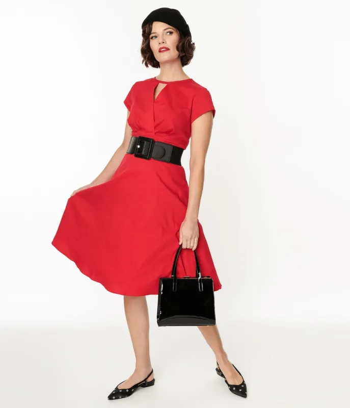 1950s Style Red Cotton Swing Dress sold by Unique Vintage