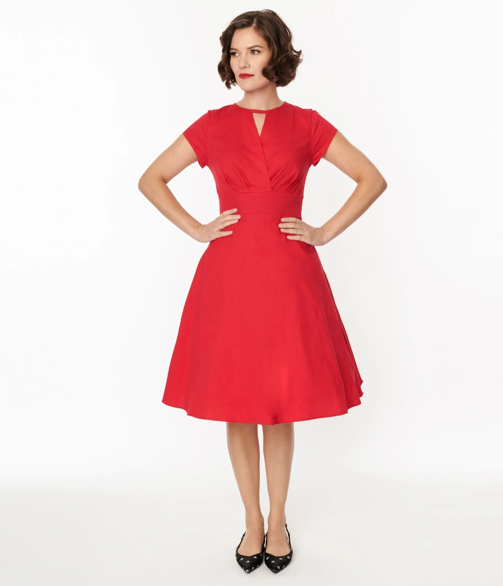 1950s Style Red Cotton Swing Dress sold by Unique Vintage product image thumbnail 2