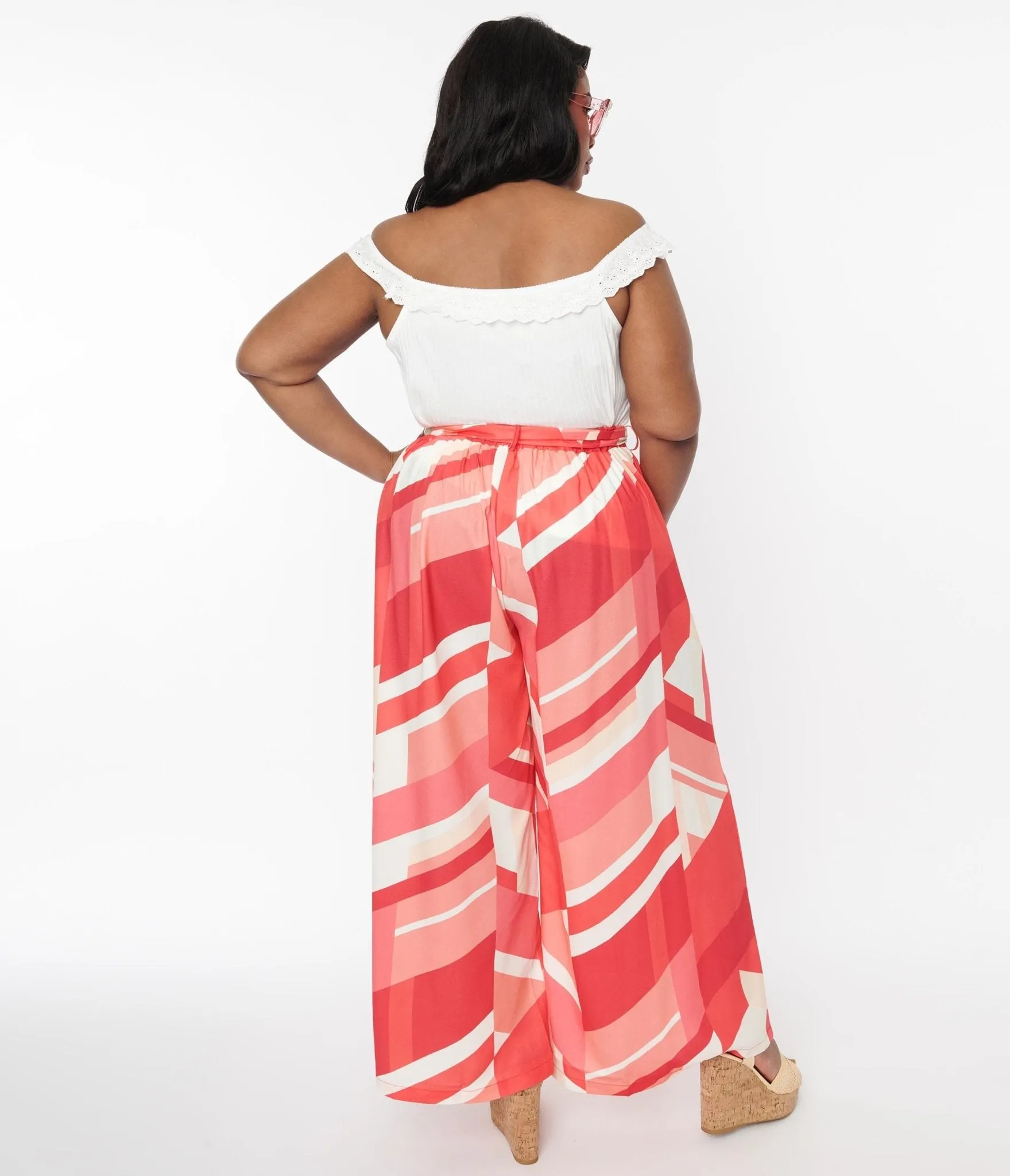 Plus Size Red Geometric Wide Leg Pants sold by Unique Vintage product image thumbnail 3