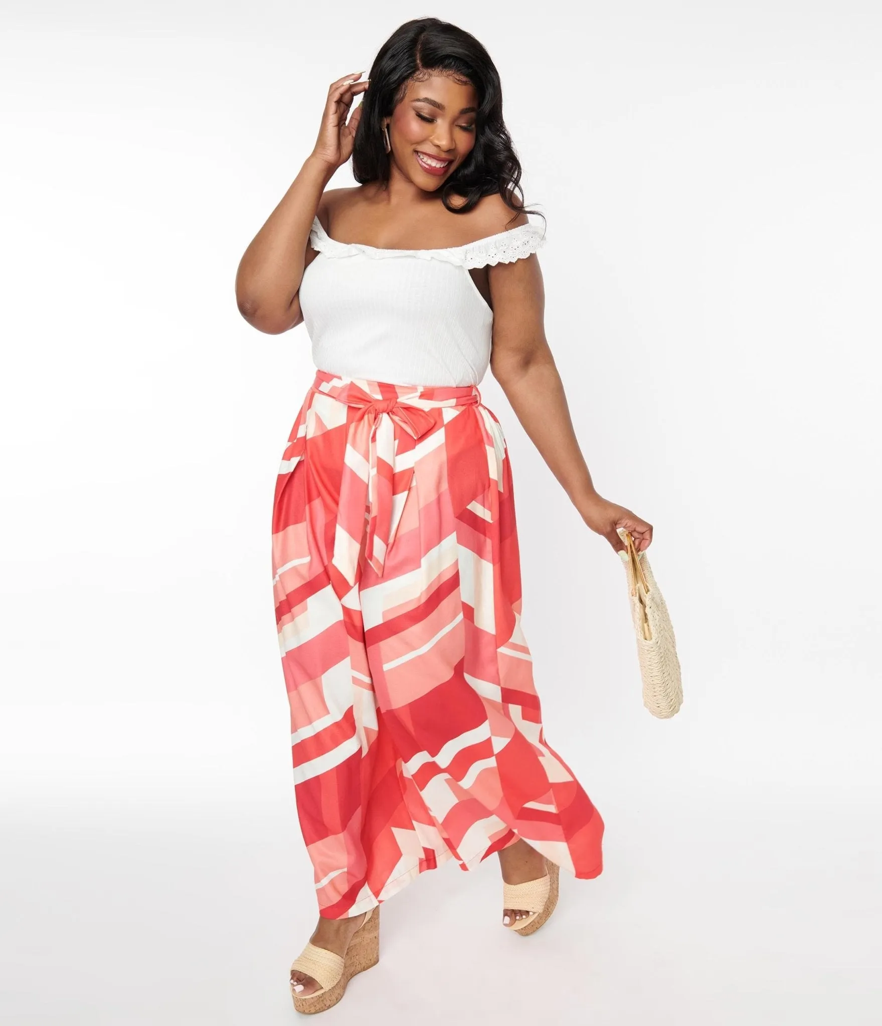 Plus Size Red Geometric Wide Leg Pants sold by Unique Vintage product image thumbnail 5