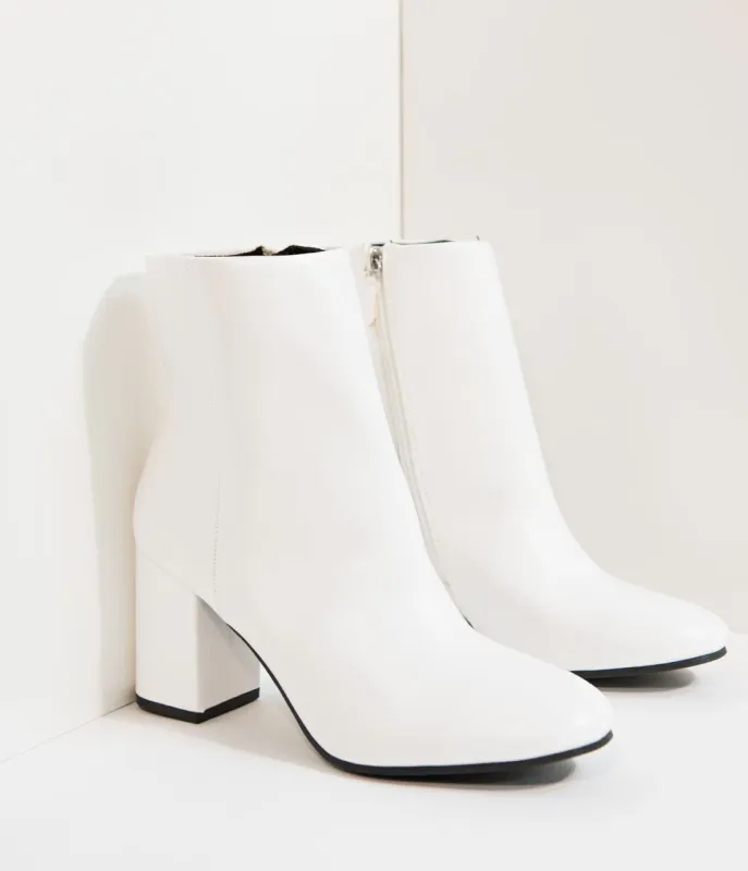Retro Style White Leatherette Mod Ankle Boots sold by Unique Vintage