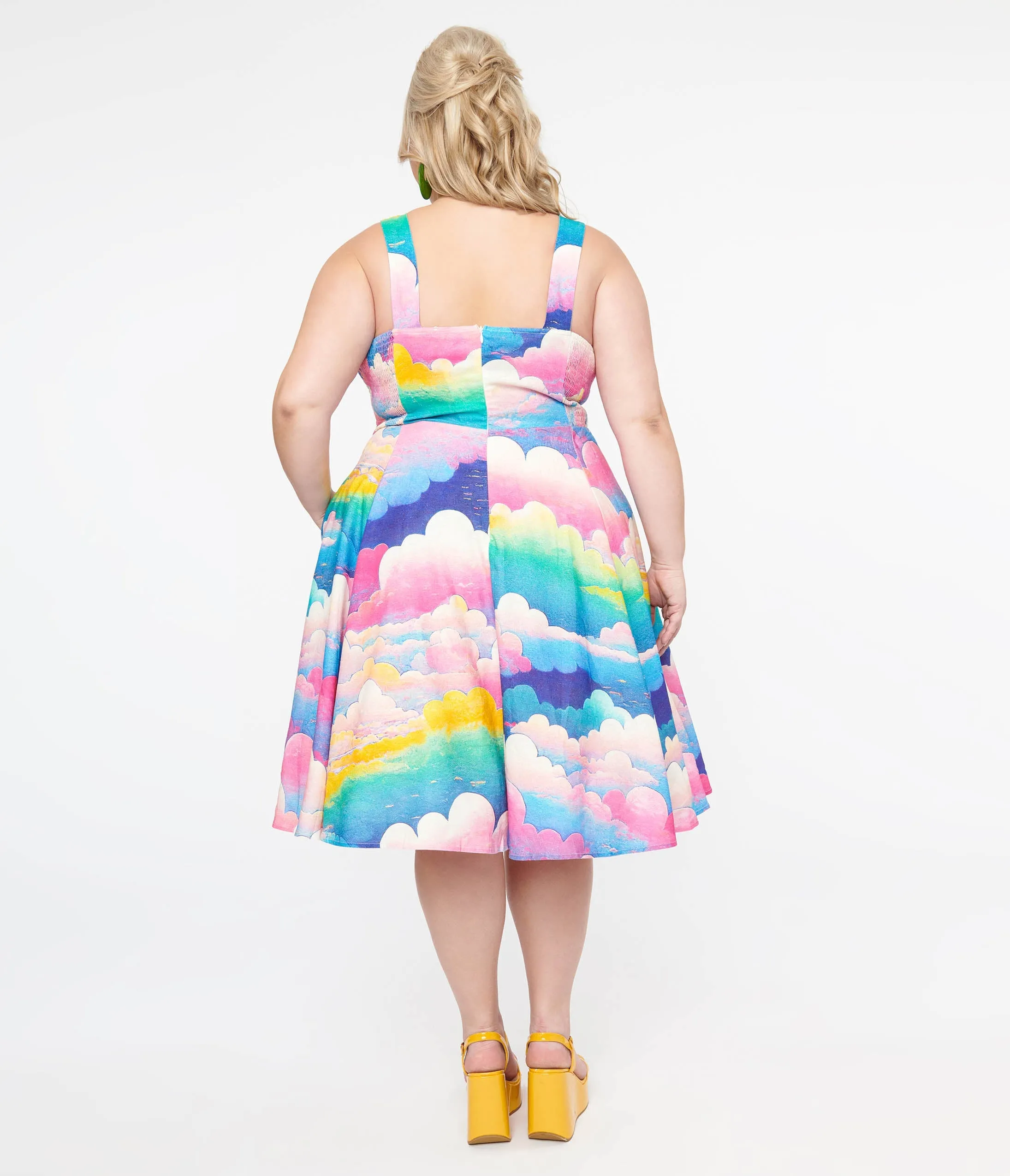 Plus Size 1950s Pink & Rainbow Cloud Print Heidi Fit & Flare Dress sold by Unique Vintage product image thumbnail 3