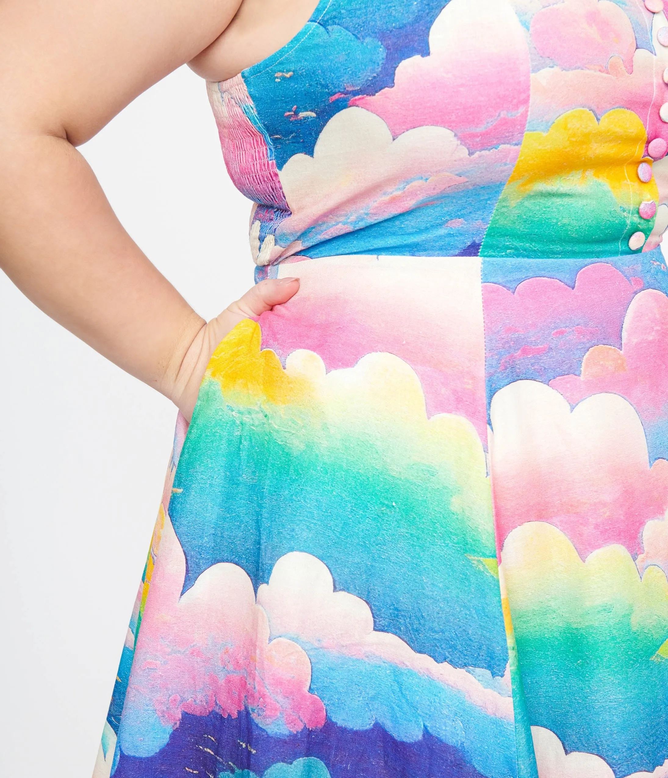 Plus Size 1950s Pink & Rainbow Cloud Print Heidi Fit & Flare Dress sold by Unique Vintage product image thumbnail 2