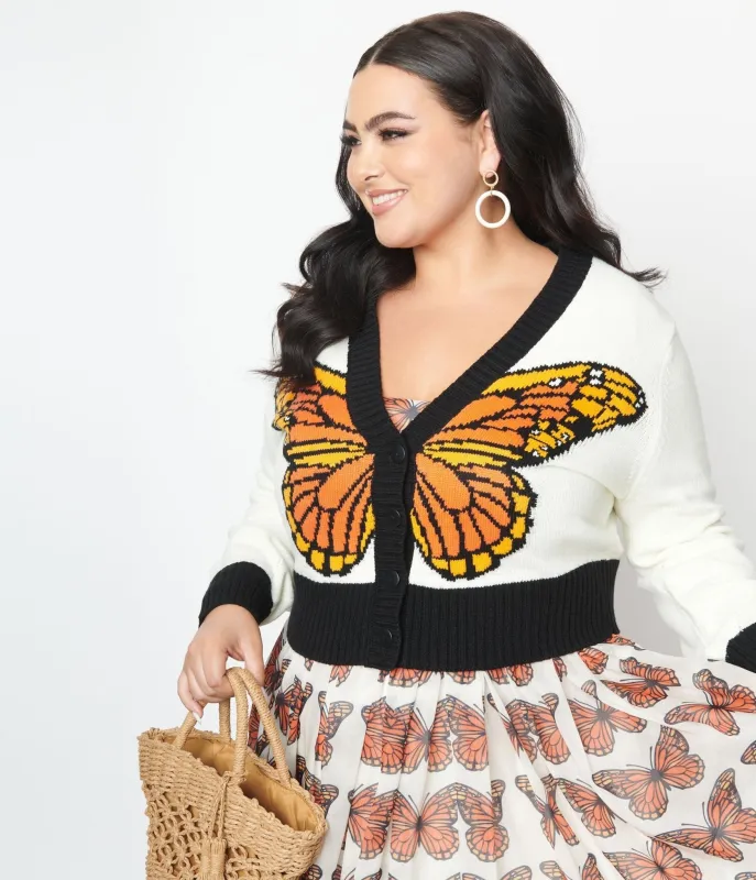 Smak Parlour Plus Size Cream & Butterfly Cardigan sold by Unique Vintage