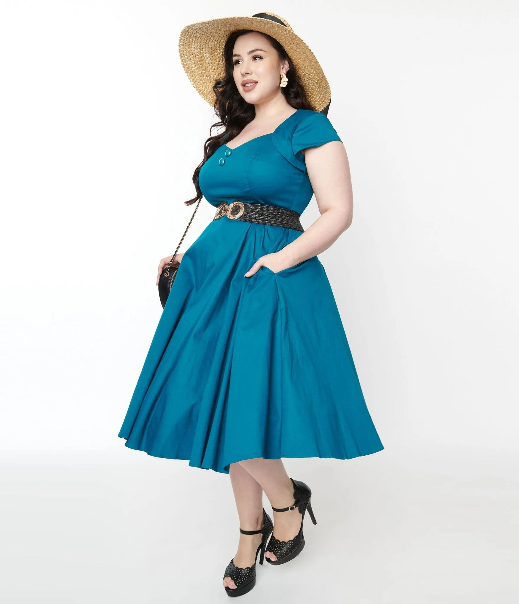 Collectif Teal Nell Swing Dress sold by Unique Vintage product image thumbnail 4