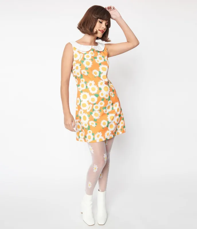 Smak Parlour Orange & White Sunflowers Mini Mod Shift Dress made by Unique Vintage
