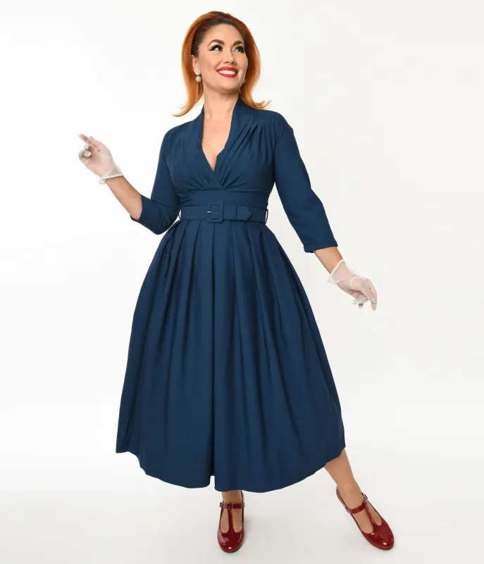 1940s Navy Catherine Midi Dress sold by Unique Vintage