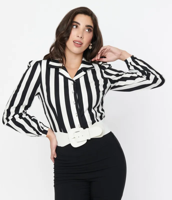 Collectif Black & White Striped Jerry Blouse sold by Unique Vintage