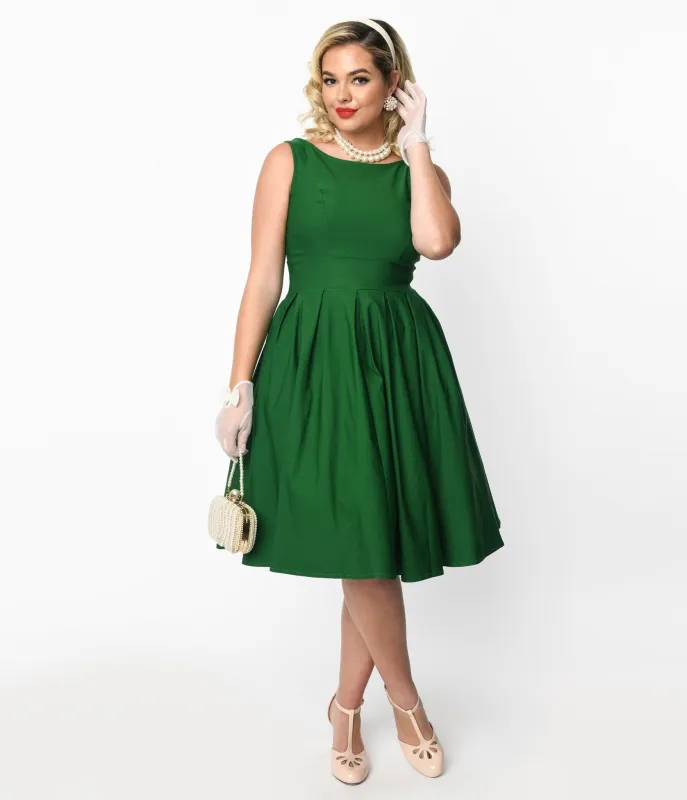 Forest Green Box Pleated Swing Dress sold by Unique Vintage