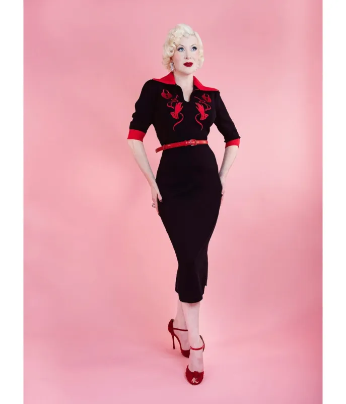 Elle Rebel Black & Red Key to My Heart Pencil Dress made by Unique Vintage