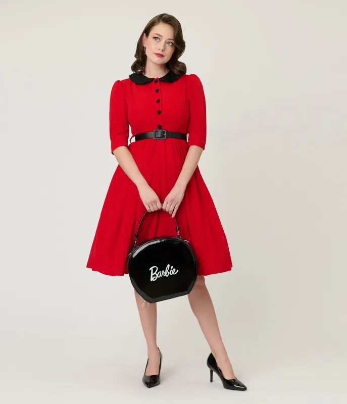 Red & Black Collared Swing Dress sold by Unique Vintage