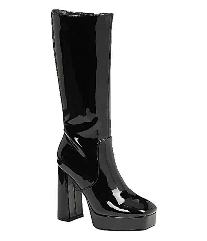 Black Patent Leatherette Platform Boots sold by Unique Vintage