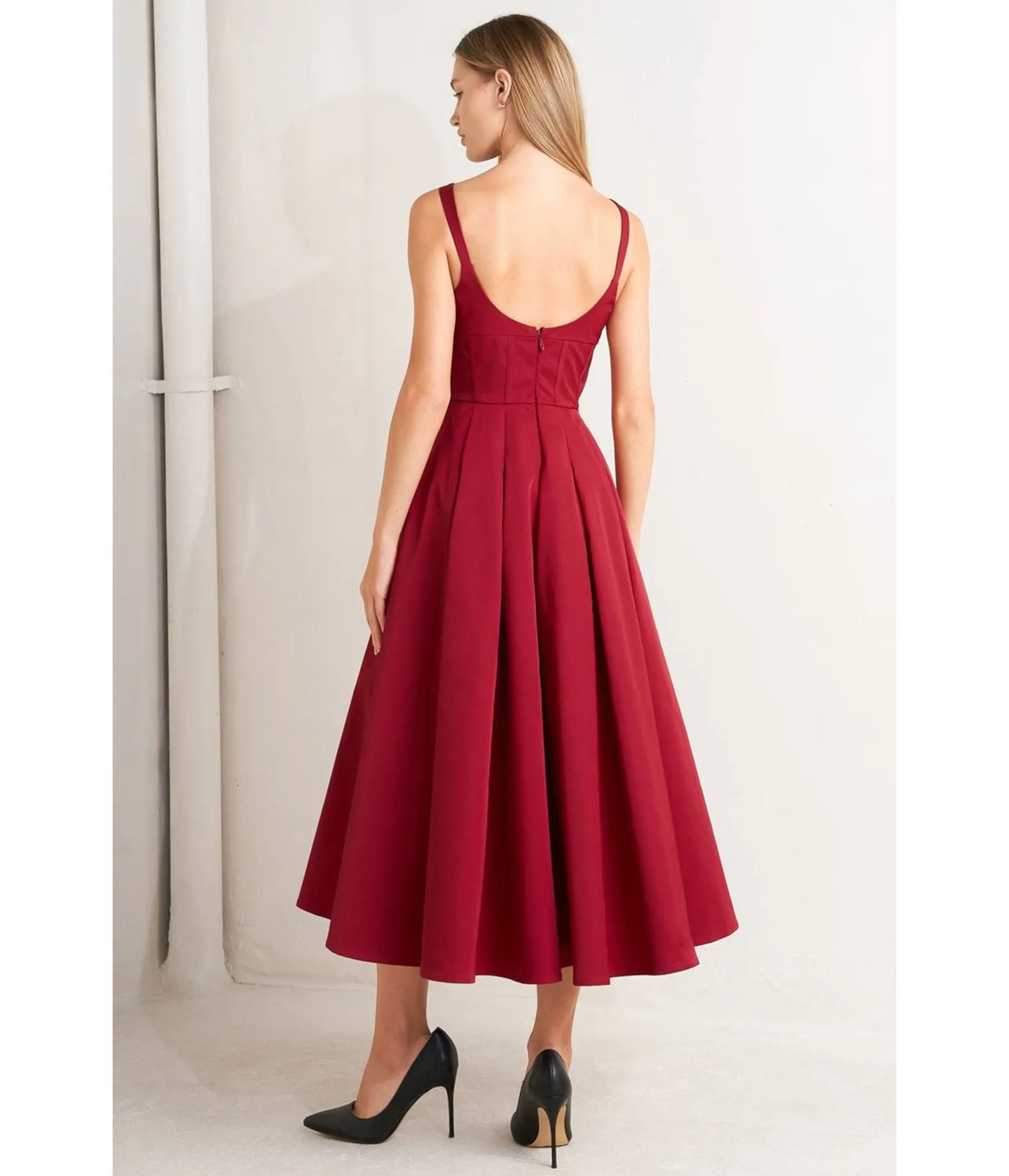 Maroon Woven Midi Dress sold by Unique Vintage product image thumbnail 2