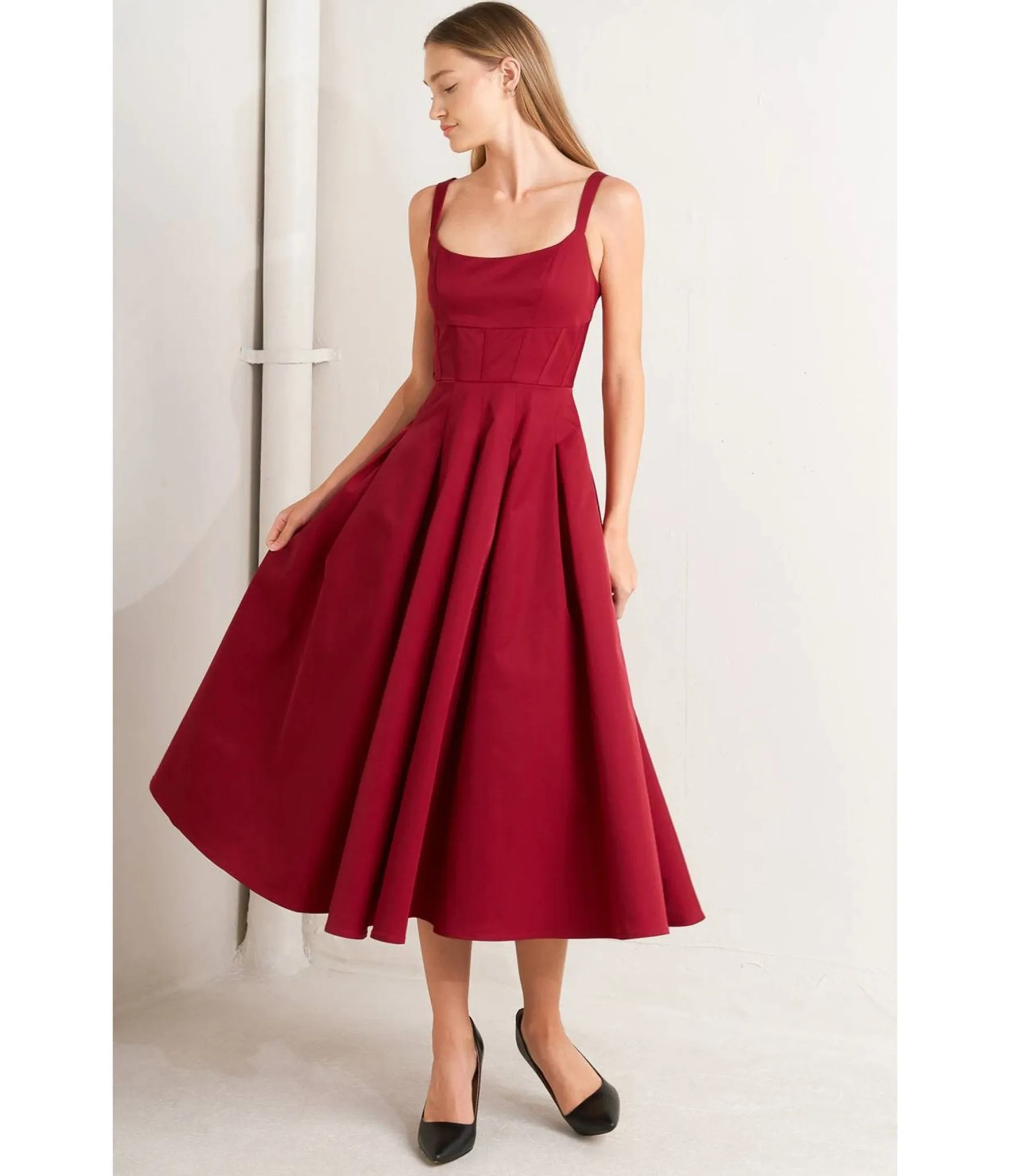 Maroon Woven Midi Dress sold by Unique Vintage