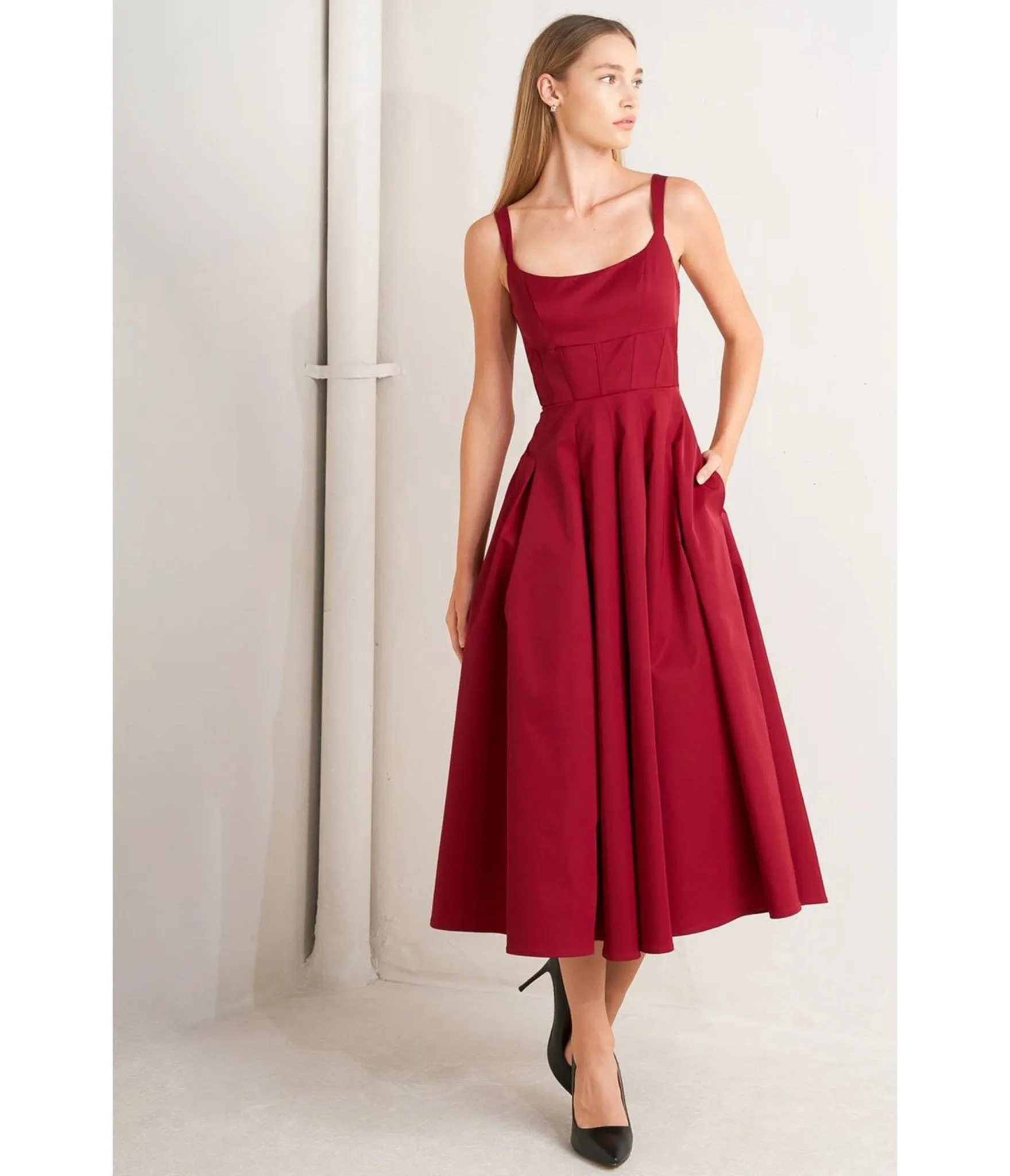 Maroon Woven Midi Dress sold by Unique Vintage product image thumbnail 4