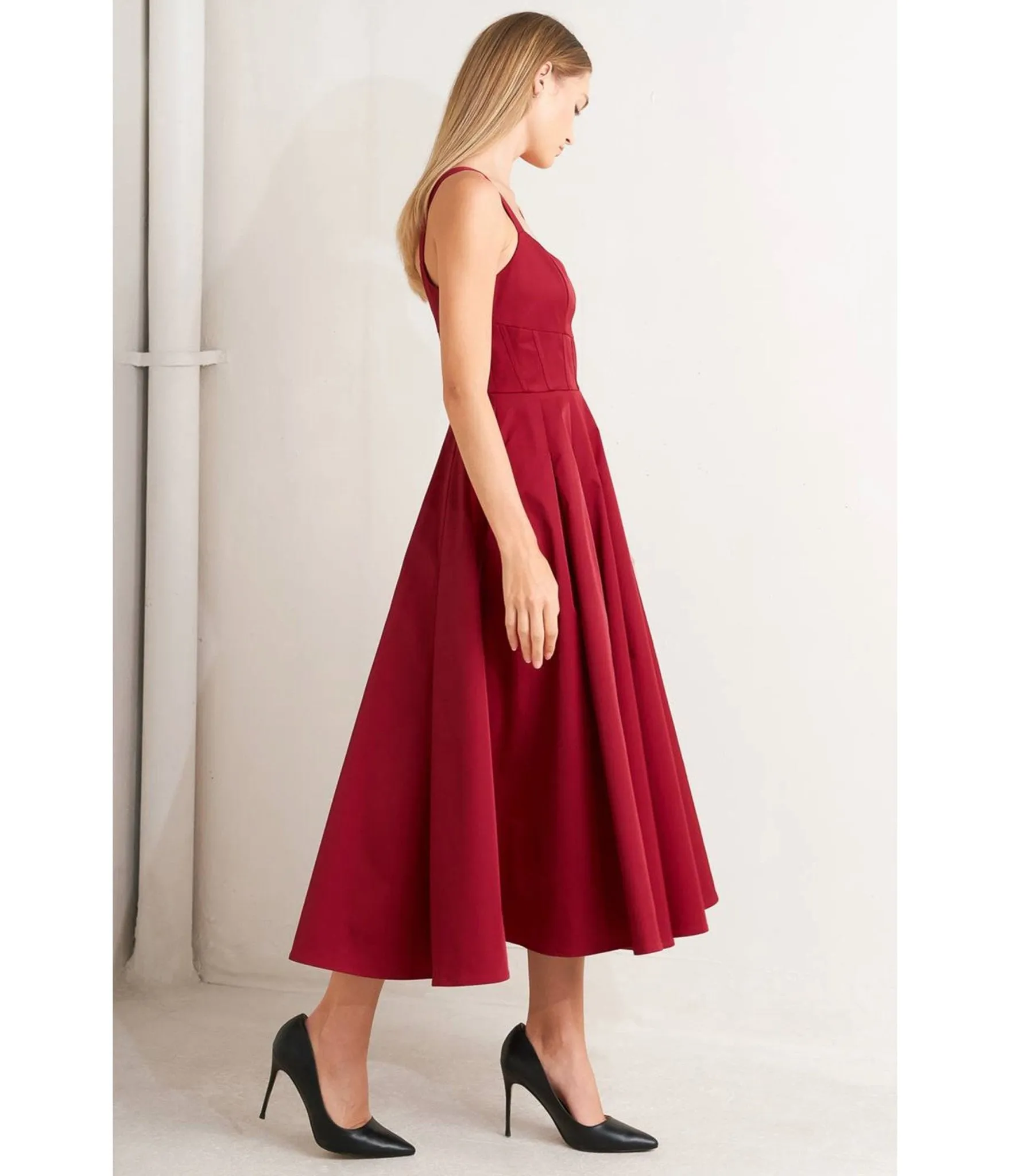 Maroon Woven Midi Dress sold by Unique Vintage product image thumbnail 3