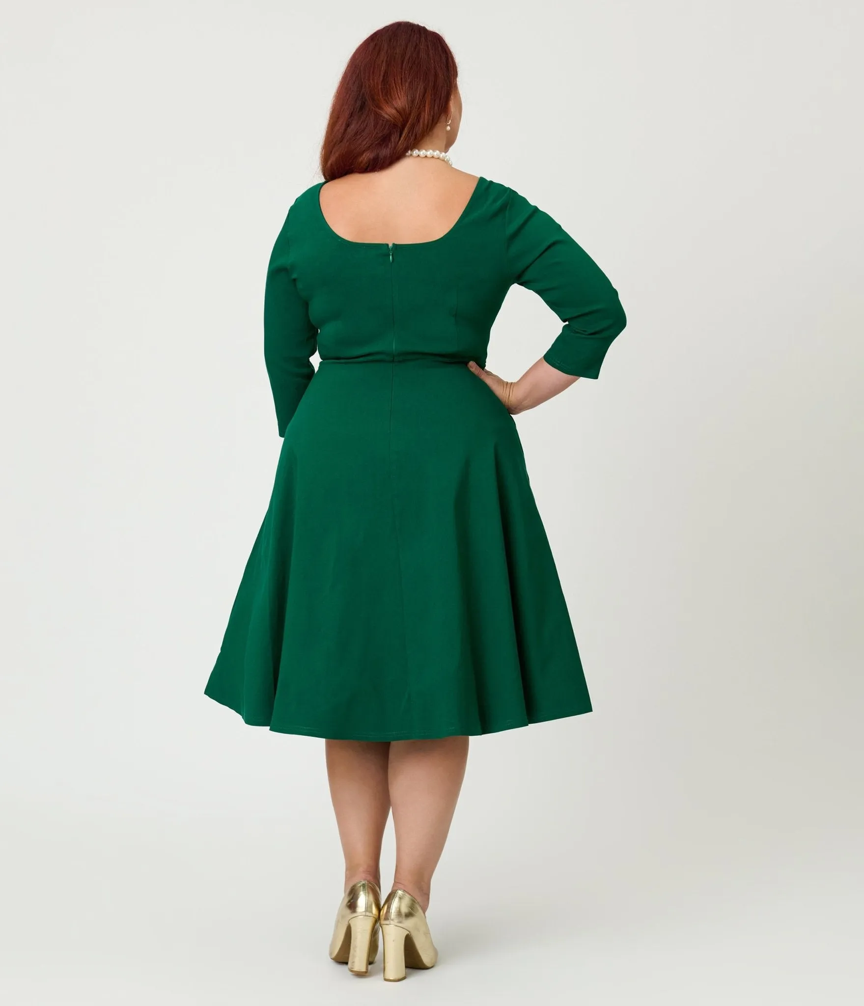 Unique Vintage Plus Size Green Square Neck Swing Dress sold by Unique Vintage product image thumbnail 2