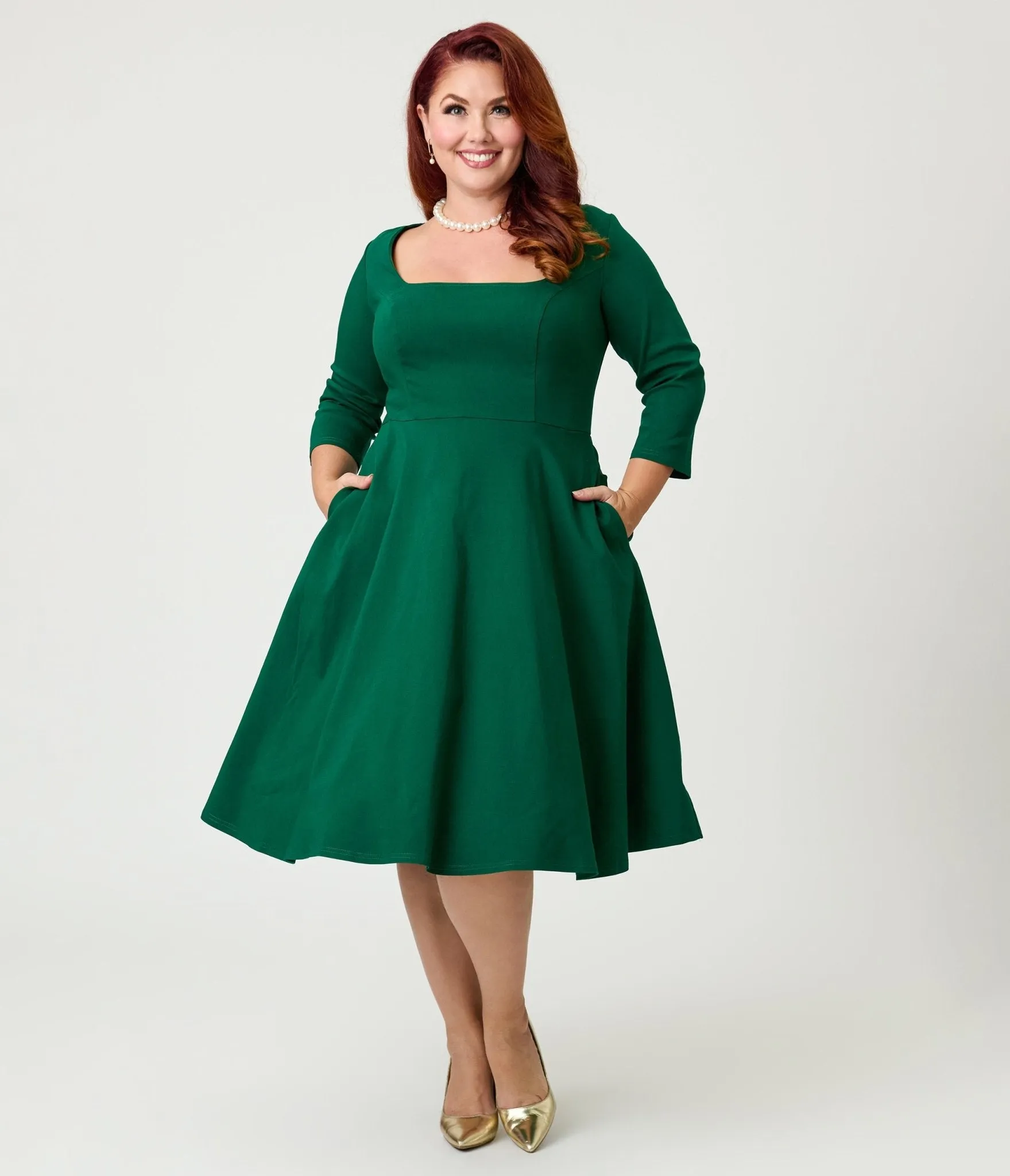 Unique Vintage Plus Size Green Square Neck Swing Dress sold by Unique Vintage product image thumbnail 4