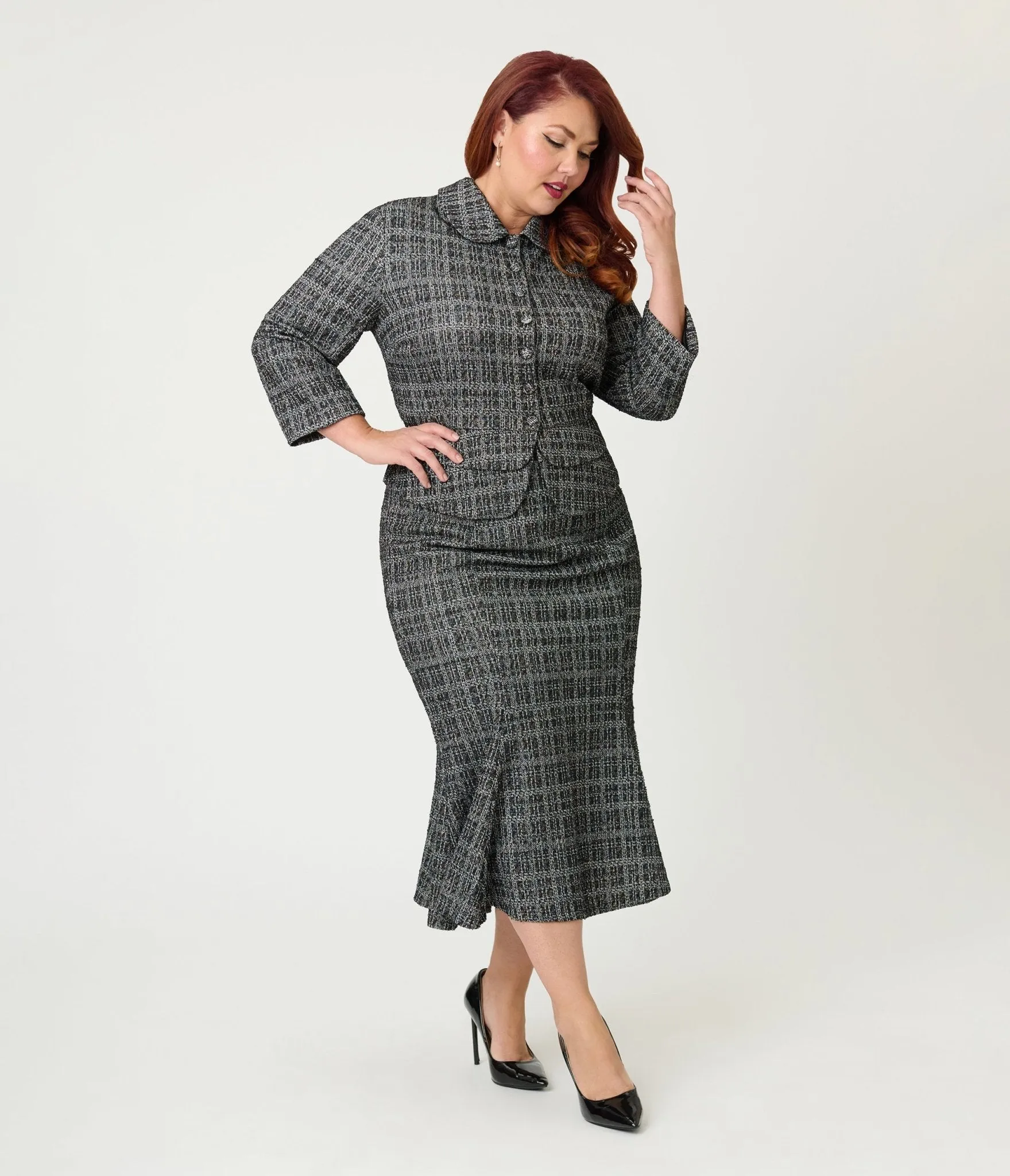 Unique Vintage Plus Size Black & White Plaid Boucle Peplum Jacket sold by Unique Vintage product image thumbnail 3