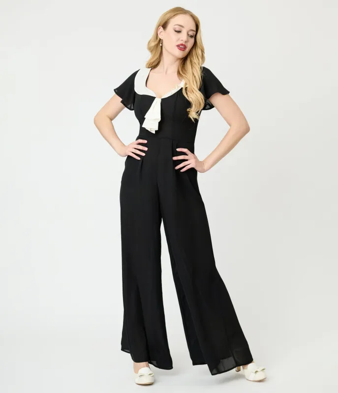 Unique Vintage Black Wide Leg Jumpsuit sold by Unique Vintage