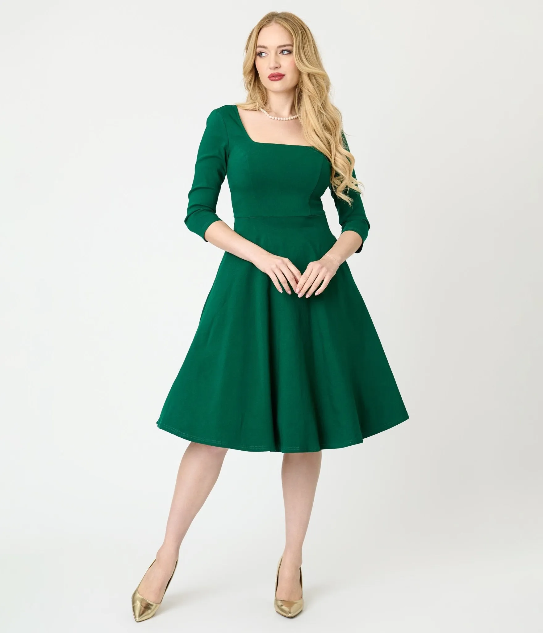 Unique Vintage Green Square Neck Swing Dress sold by Unique Vintage product image thumbnail 3
