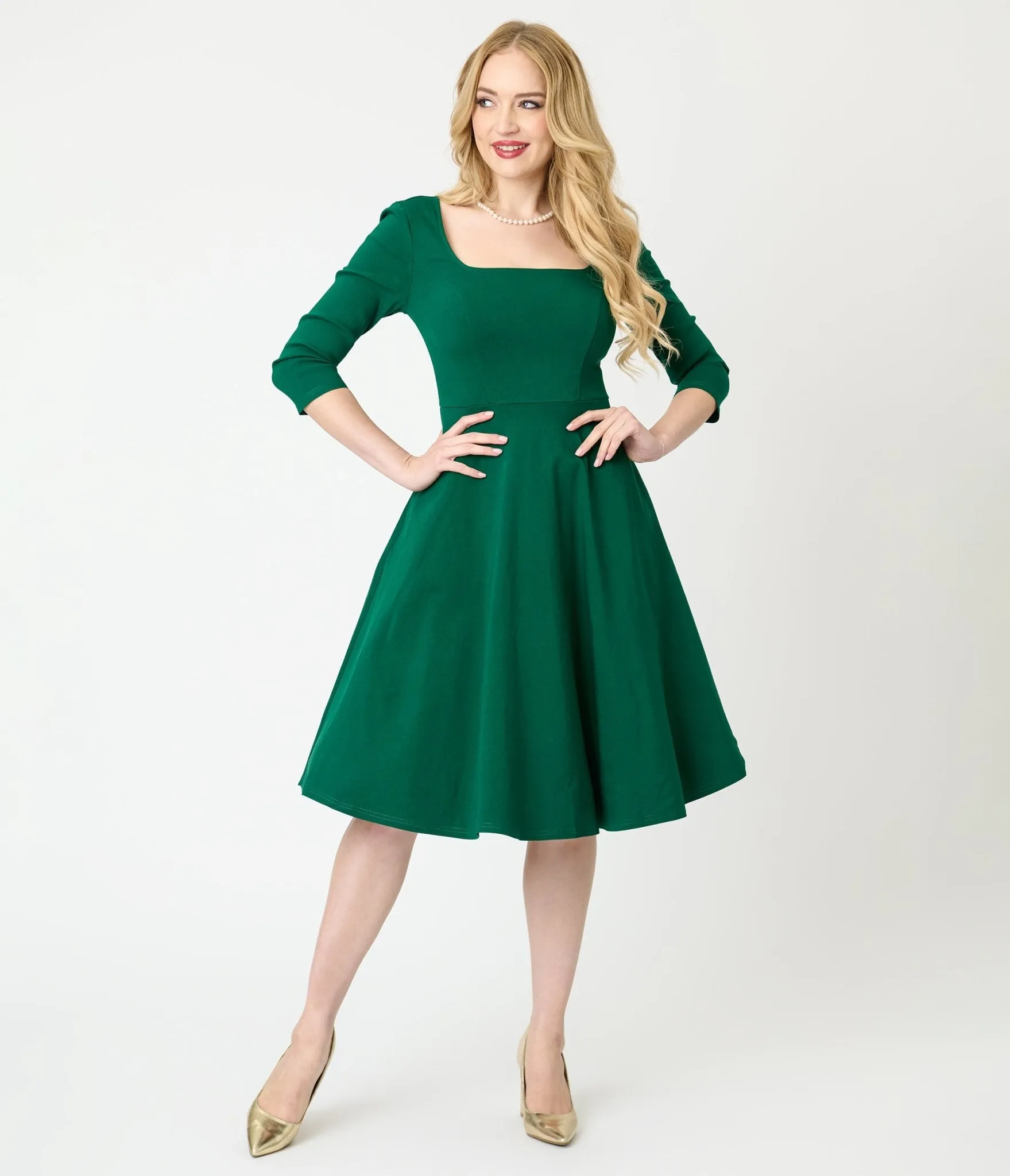Unique Vintage Green Square Neck Swing Dress sold by Unique Vintage product image thumbnail 5