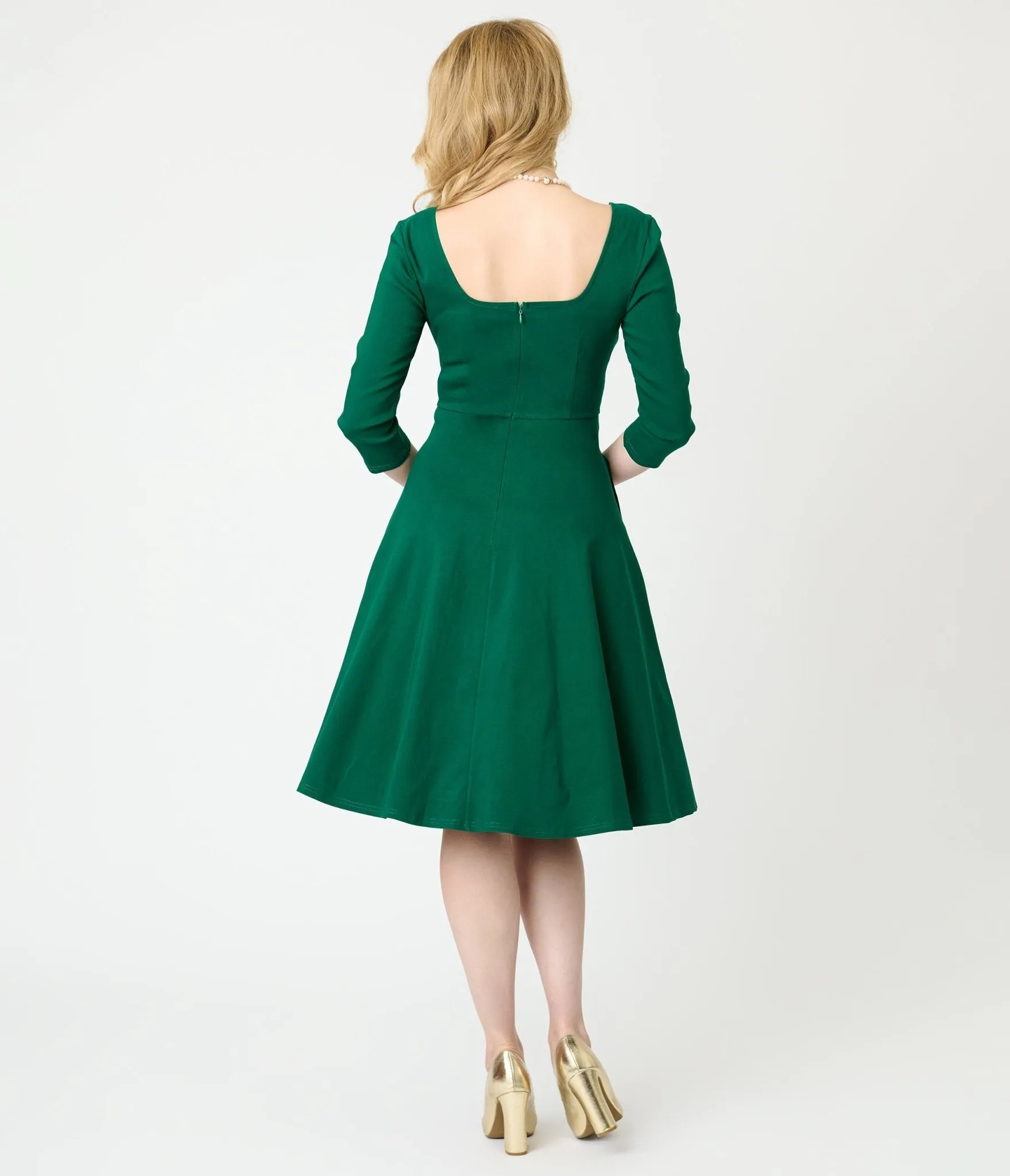 Unique Vintage Green Square Neck Swing Dress sold by Unique Vintage product image thumbnail 2